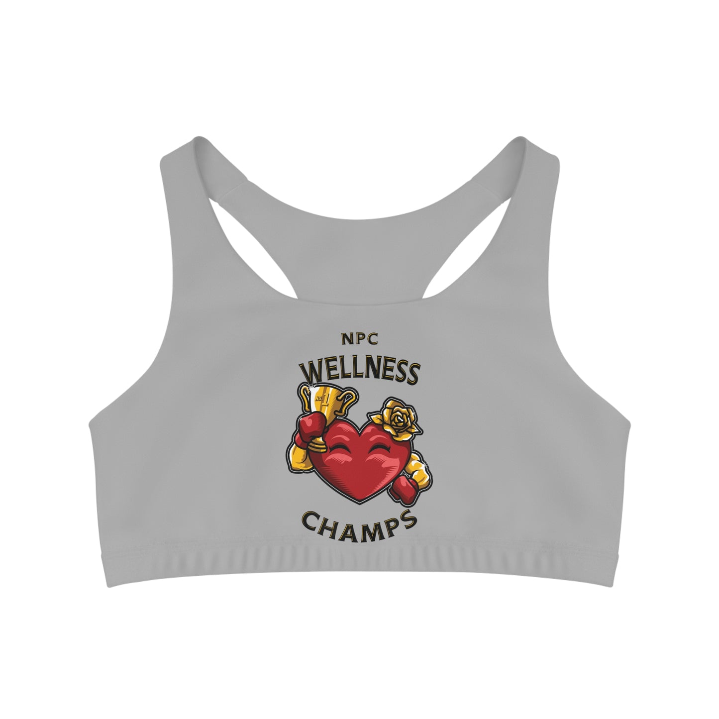 NPC WELLNESS CHAMPS (Gray) - Seamless Sports Bra (AOP)
