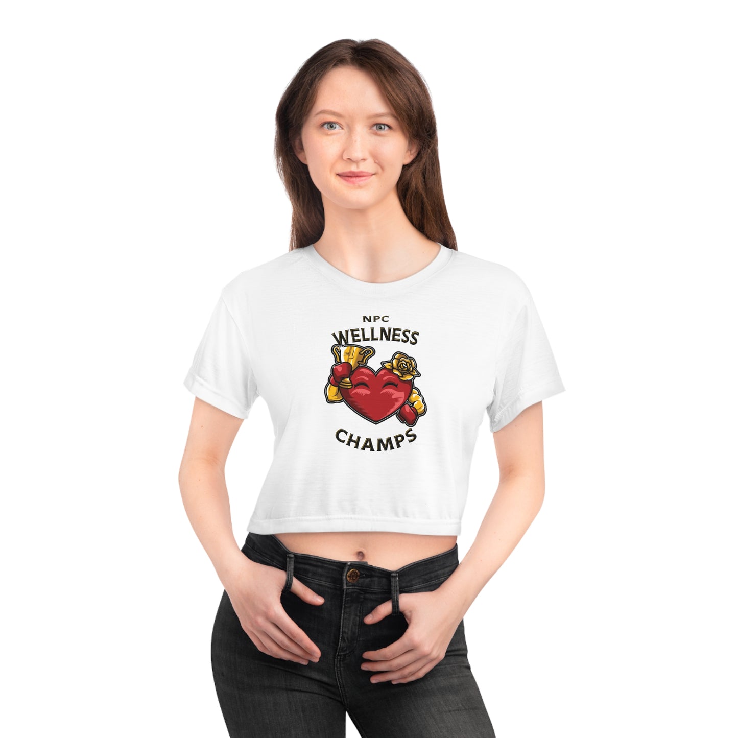 NPC WELLNESS CHAMPS (White) - Crop Tee (AOP)