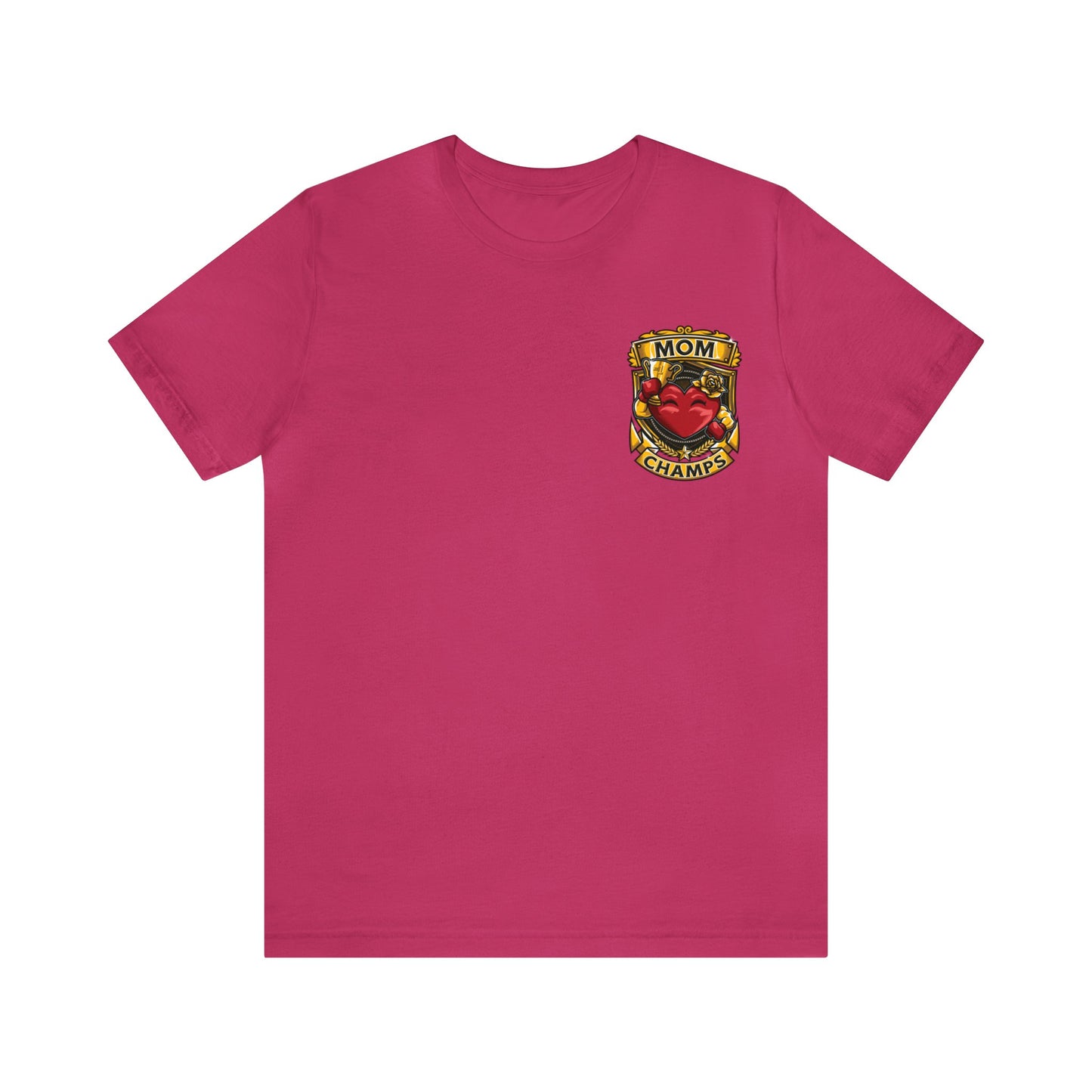Mom Champs! (Small Front Logo & Back Design) - Unisex Jersey Short Sleeve Tee (Bella+Canvas)
