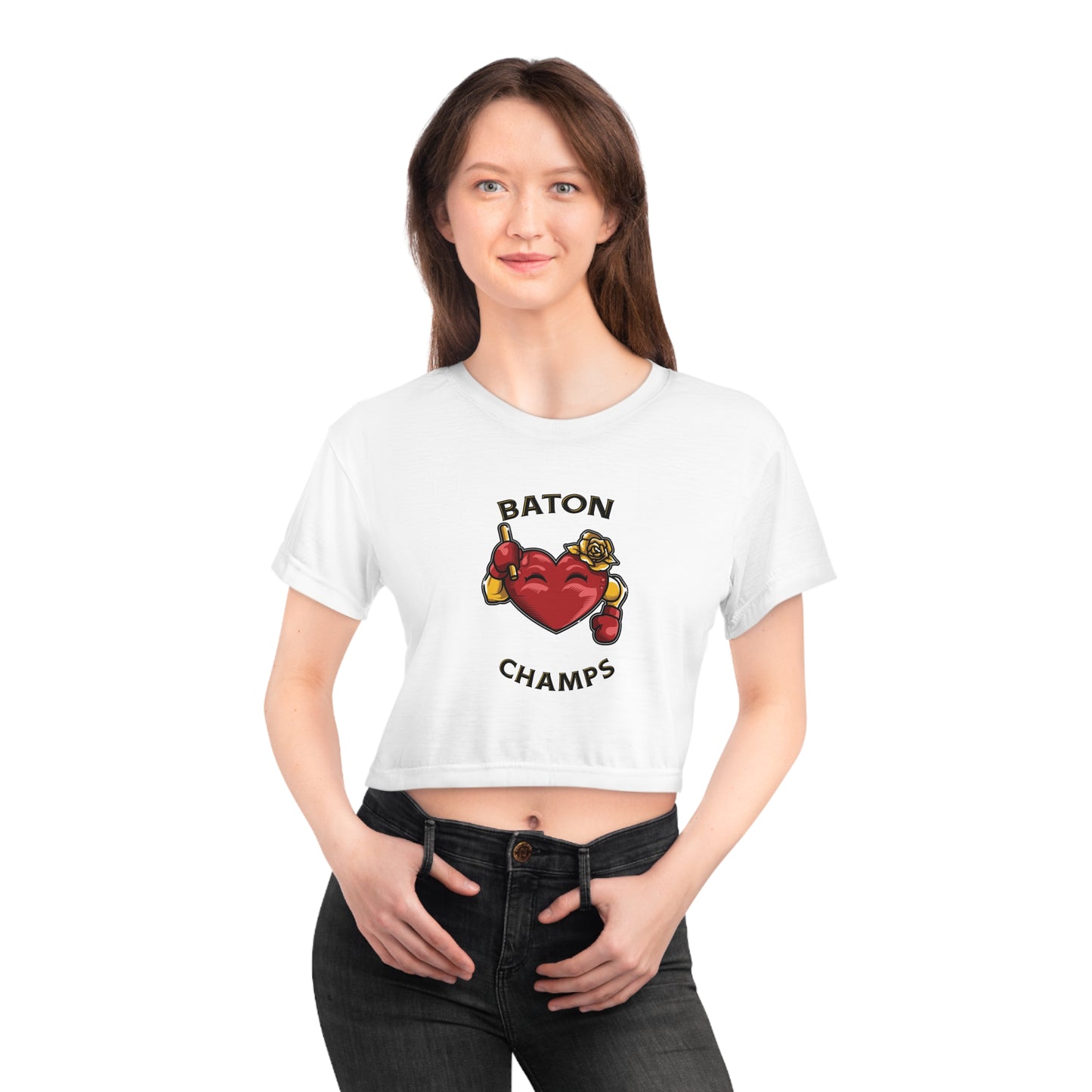 BATON CHAMPS (White) - Crop Tee (AOP)