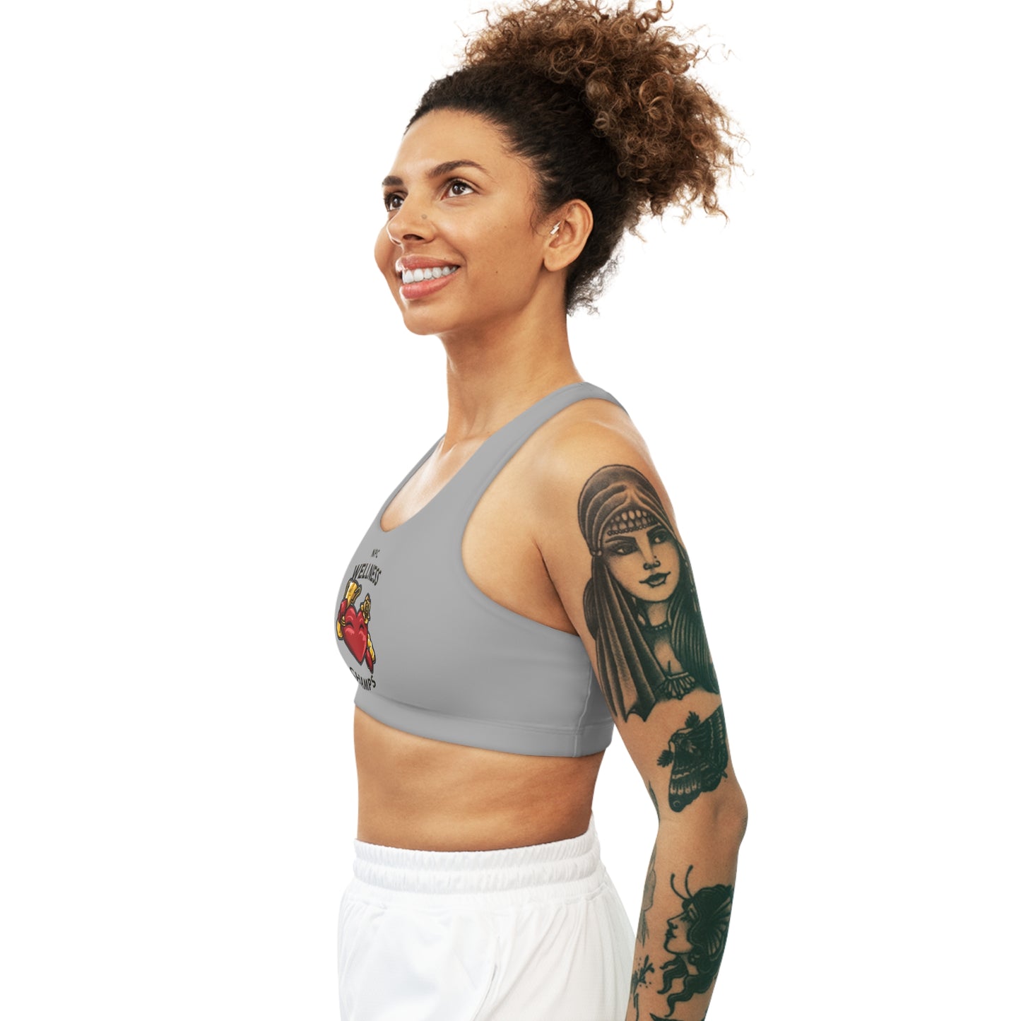 NPC WELLNESS CHAMPS (Gray) - Seamless Sports Bra (AOP)
