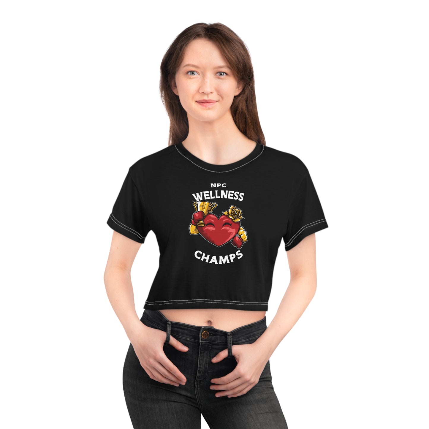 NPC WELLNESS CHAMPS (Black) - Crop Tee (AOP)