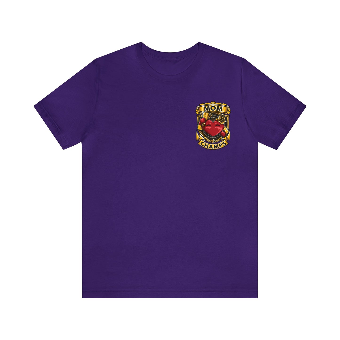 Mom Champs! (Small Front Logo & Back Design) - Unisex Jersey Short Sleeve Tee (Bella+Canvas)