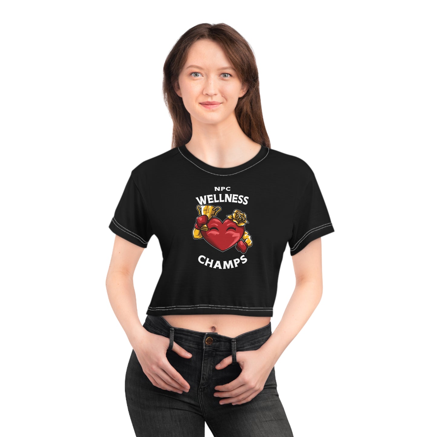 NPC WELLNESS CHAMPS (Black) - Crop Tee (AOP)