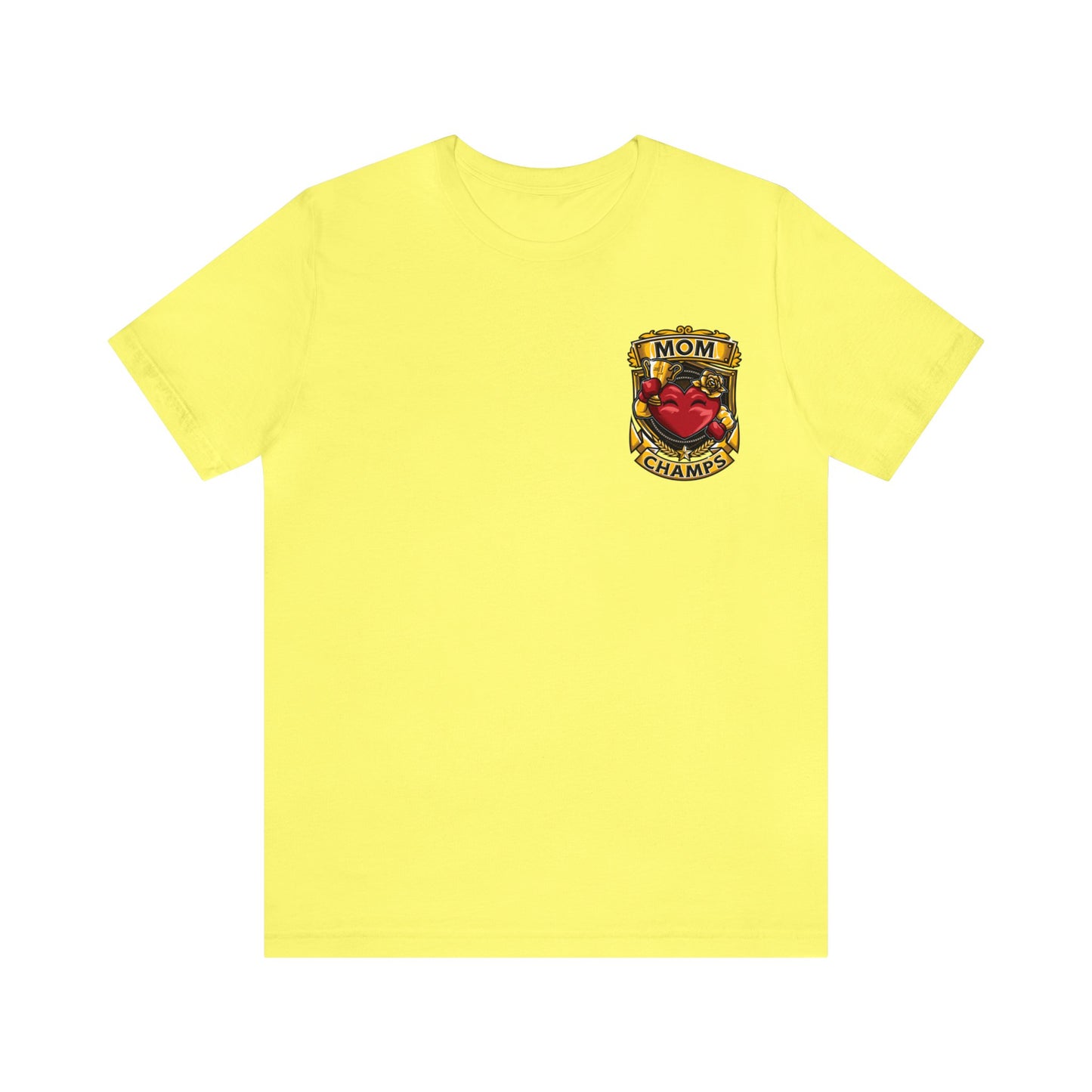 Mom Champs! (Small Front Logo & Back Design) - Unisex Jersey Short Sleeve Tee (Bella+Canvas)