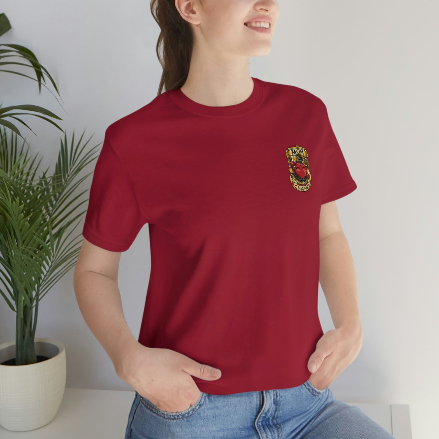 Mom Champs! (Small Front Logo) - Unisex Jersey Short Sleeve Tee - (Bella+Canva)