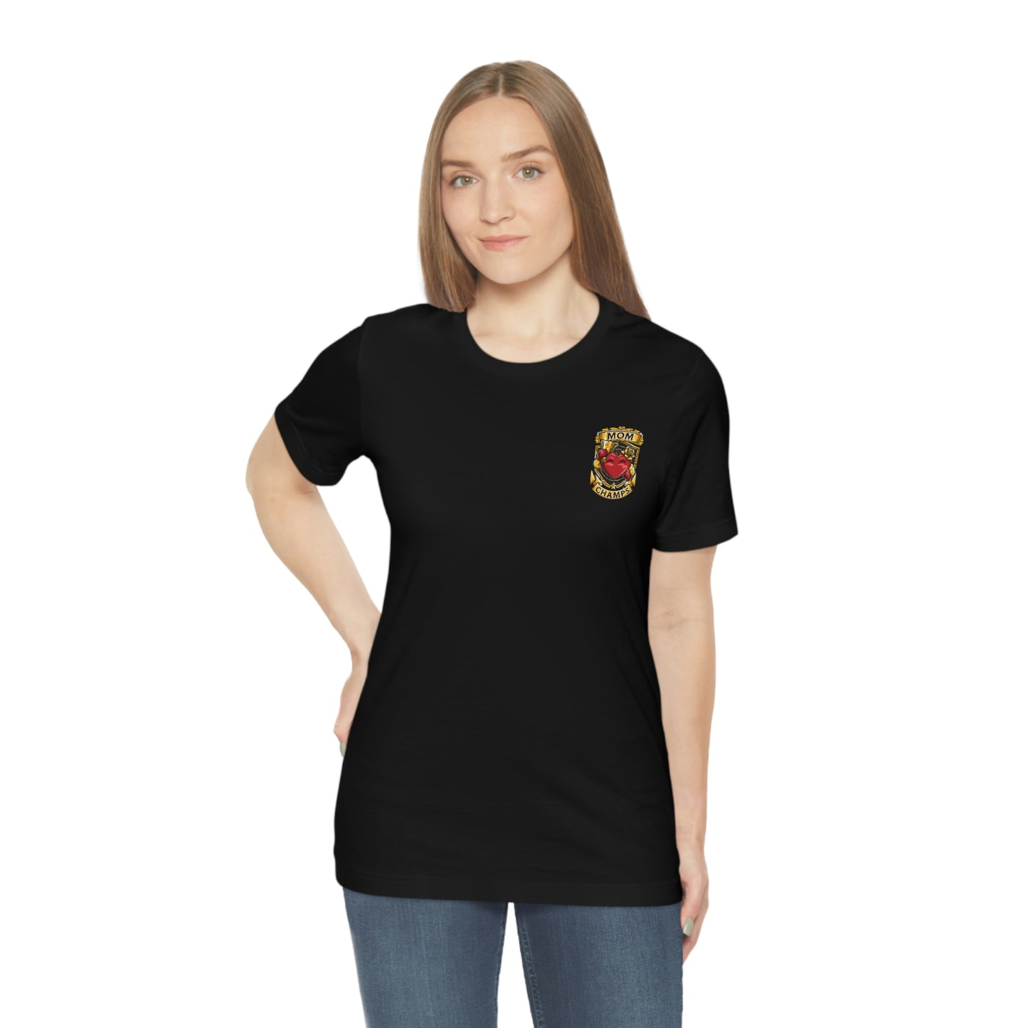 Mom Champs! (Small Front Logo) - Unisex Jersey Short Sleeve Tee - (Bella+Canva)