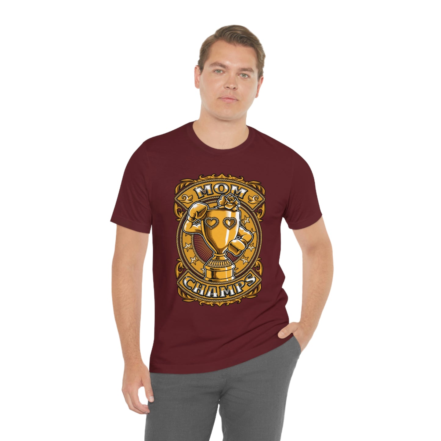Mom Champs (Gold)! Unisex Jersey Short Sleeve Tee (Bella+Canvas)