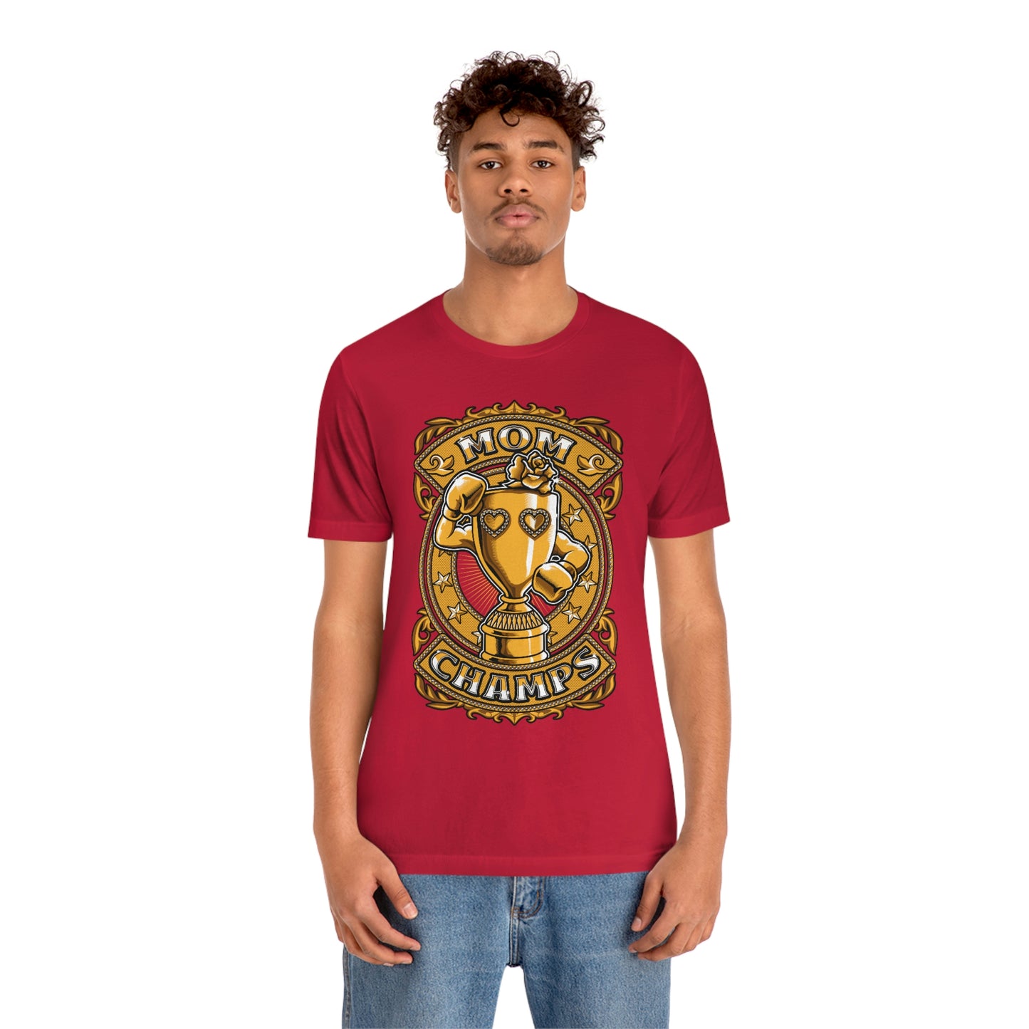 Mom Champs (Gold)! Unisex Jersey Short Sleeve Tee (Bella+Canvas)