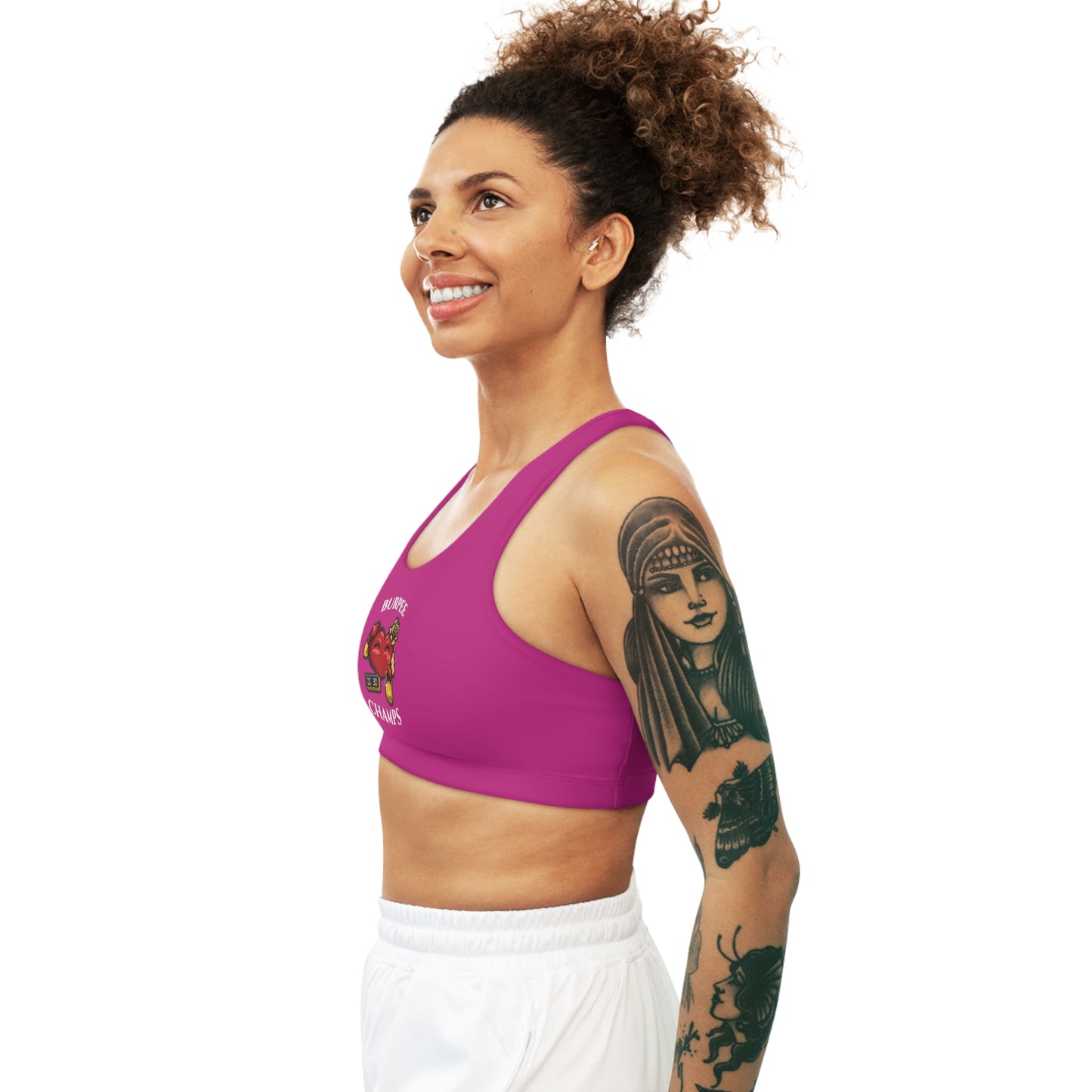 BURPEE CHAMPS - Center Logo - (Pink) - Seamless Sports Bra (AOP)