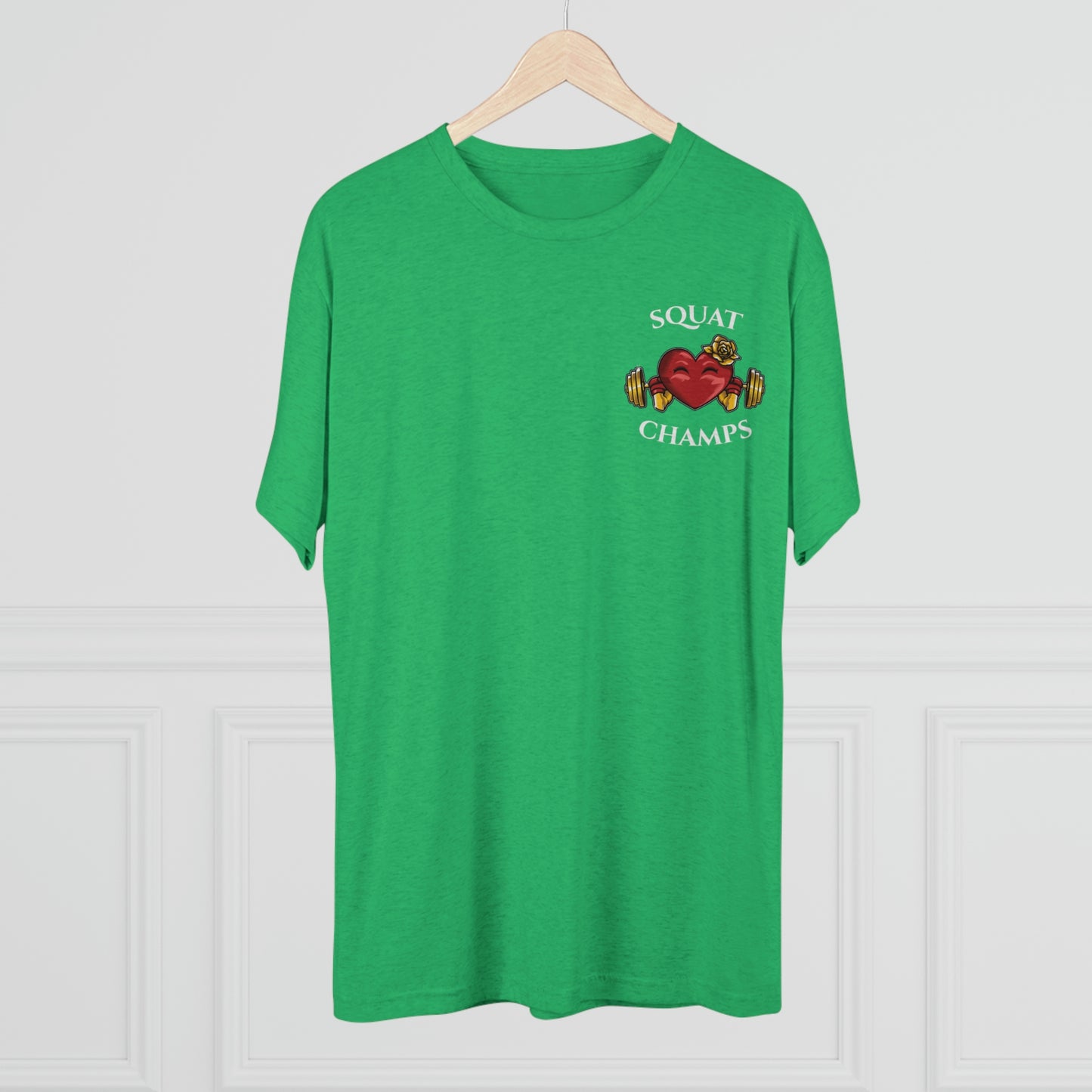 SQUAT CHAMPS (Small Front) - PREMIUM SOFT - Unisex Tri-Blend Crew Tee (Next Level 6010)