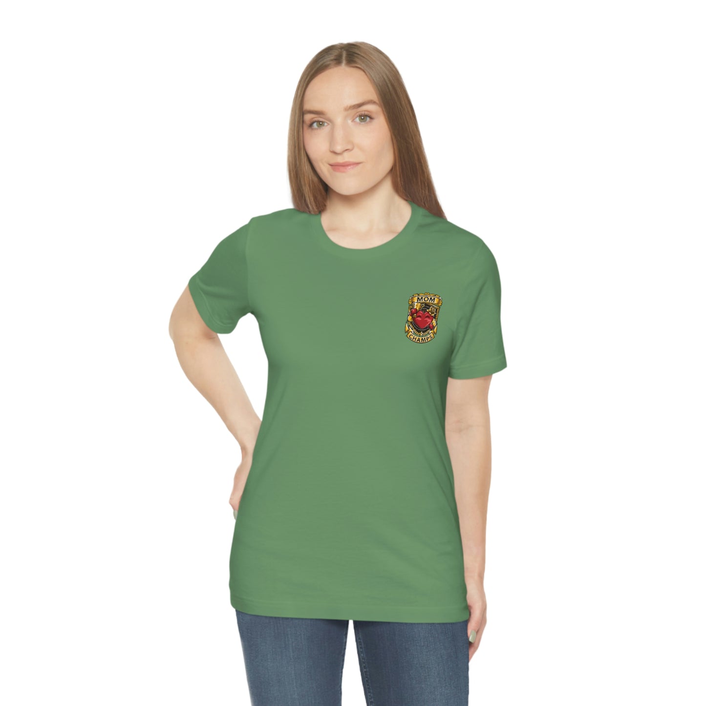 Mom Champs! (Small Front Logo) - Unisex Jersey Short Sleeve Tee - (Bella+Canva)