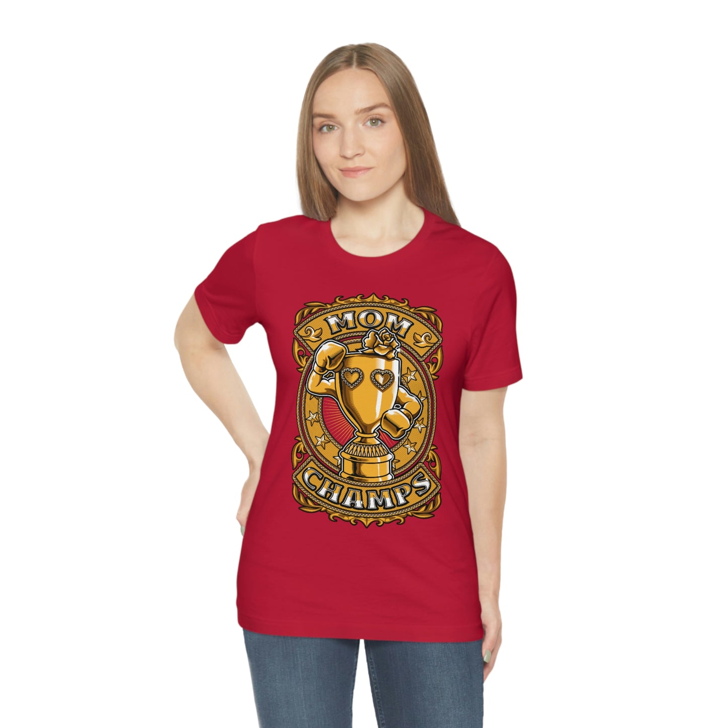 Mom Champs (Gold)! Unisex Jersey Short Sleeve Tee (Bella+Canvas)