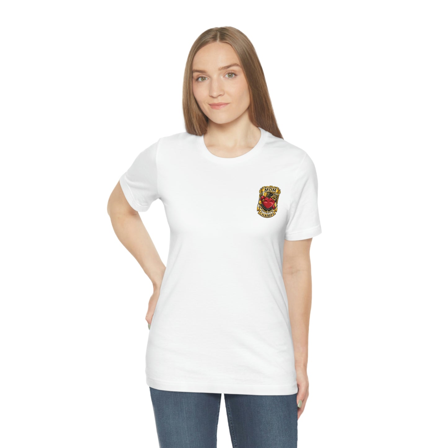 Mom Champs! (Small Front Logo) - Unisex Jersey Short Sleeve Tee - (Bella+Canva)