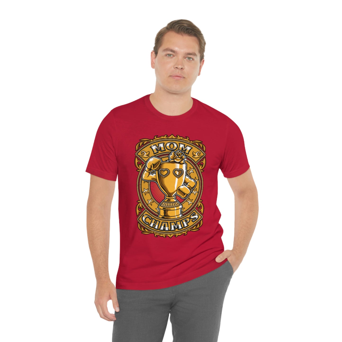 Mom Champs (Gold)! Unisex Jersey Short Sleeve Tee (Bella+Canvas)