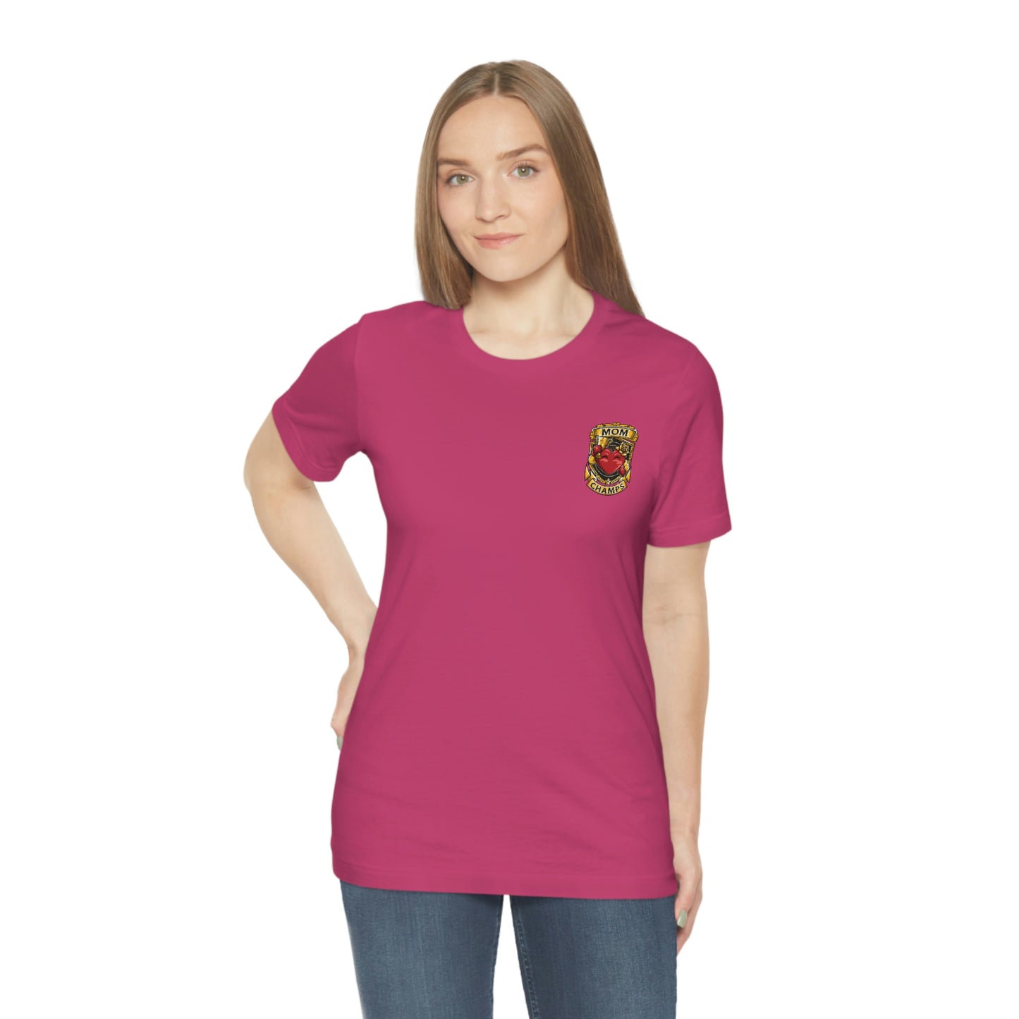 Mom Champs! (Small Front Logo) - Unisex Jersey Short Sleeve Tee - (Bella+Canva)