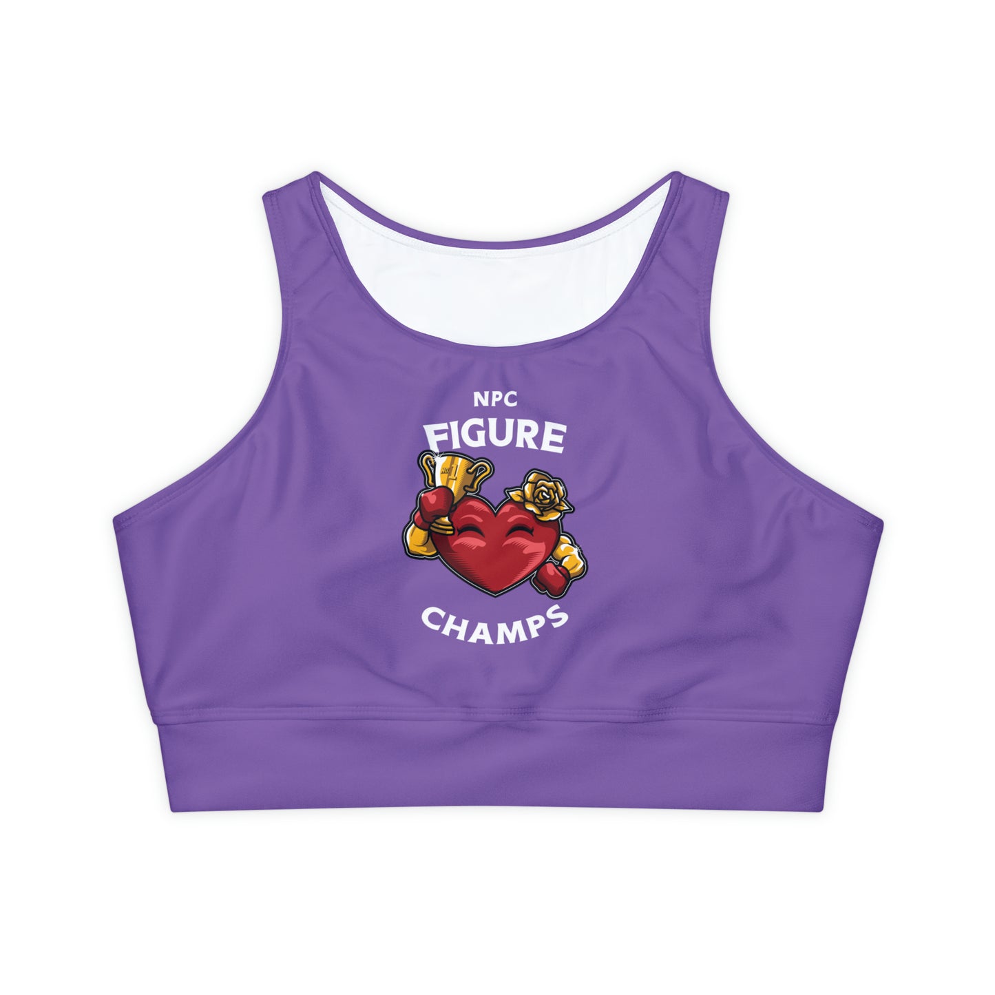 NPC FIGURE CHAMPS (PURPLE) - Fully Lined, Padded Sports Bra (AOP)