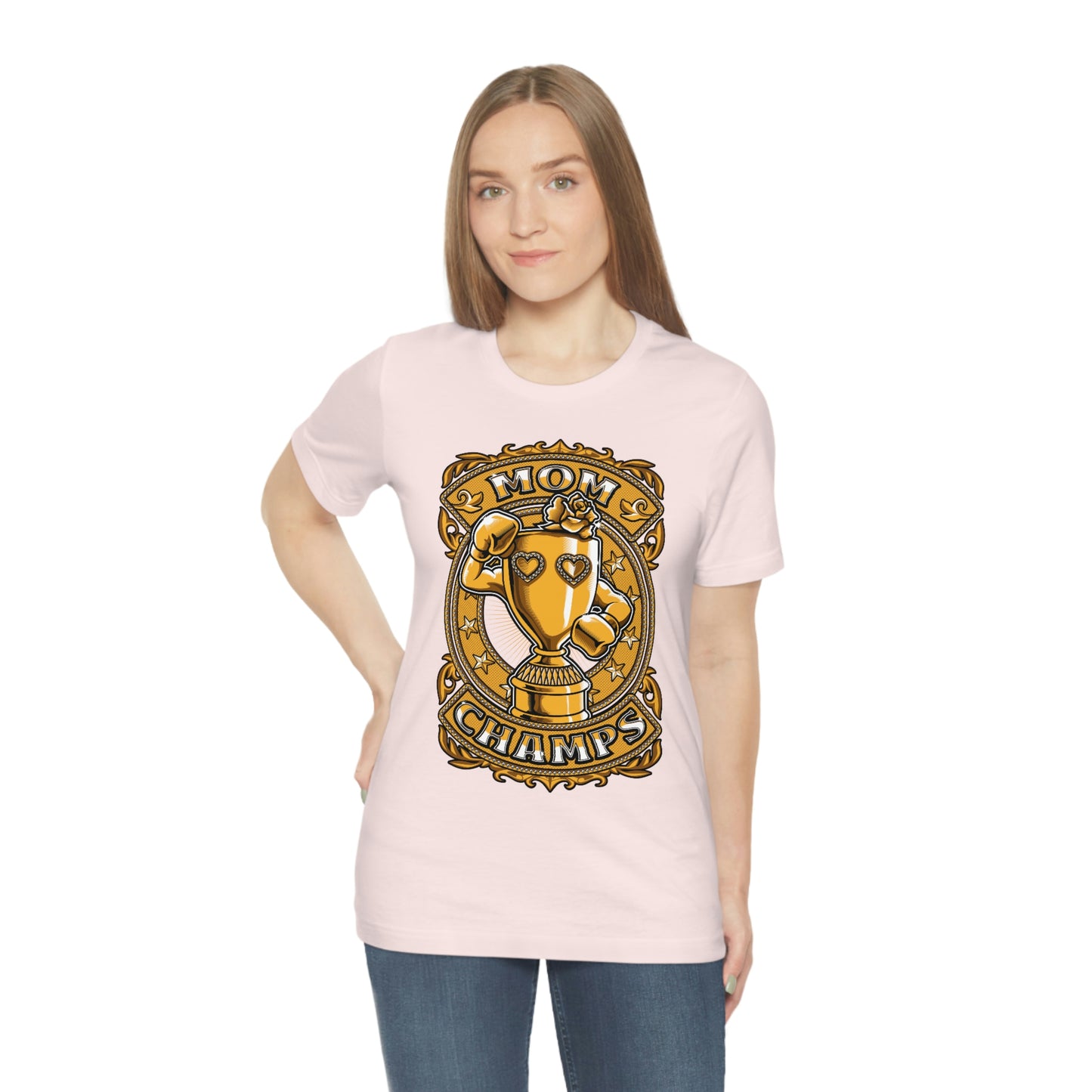 Mom Champs (Gold)! Unisex Jersey Short Sleeve Tee (Bella+Canvas)