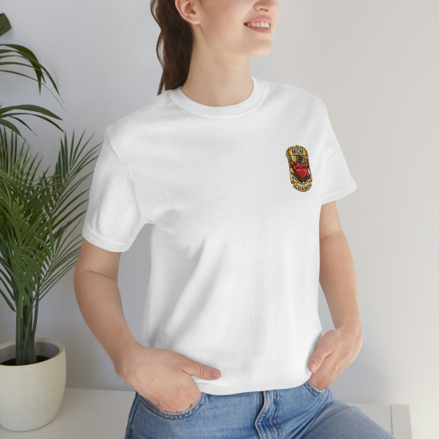 Mom Champs! (Small Front Logo) - Unisex Jersey Short Sleeve Tee - (Bella+Canva)