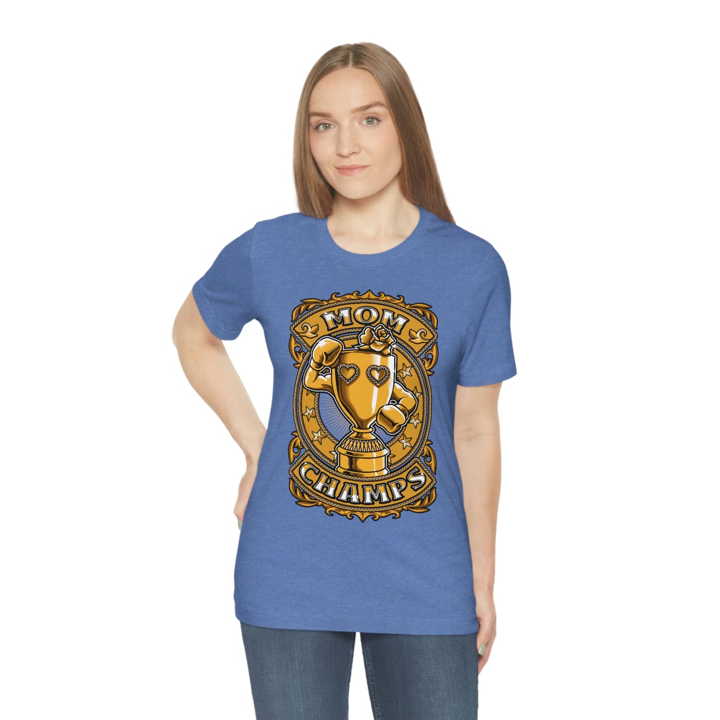 Mom Champs (Gold)! Unisex Jersey Short Sleeve Tee (Bella+Canvas)