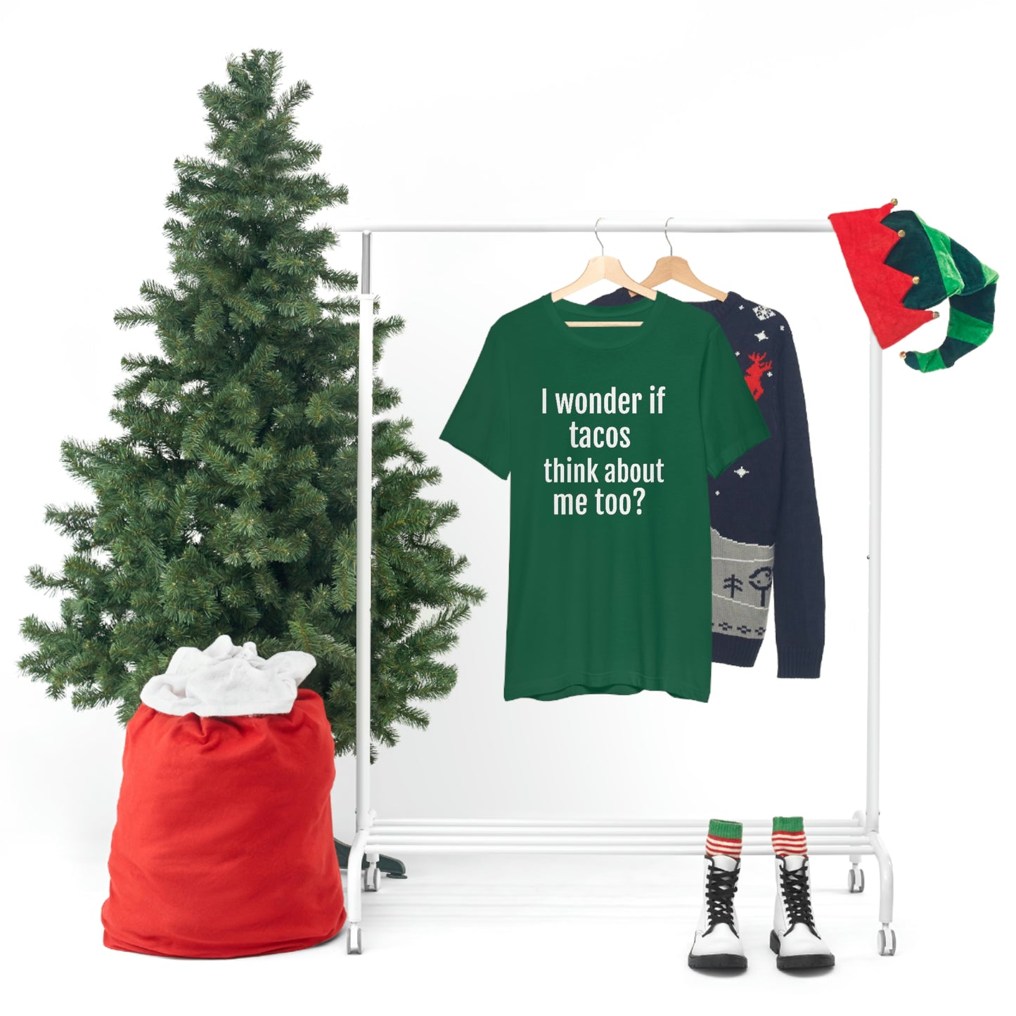 "I wonder if Tacos think about me too?" - Regular Cotton - Unisex Jersey Short Sleeve Tee (Bella+Canvas3001)
