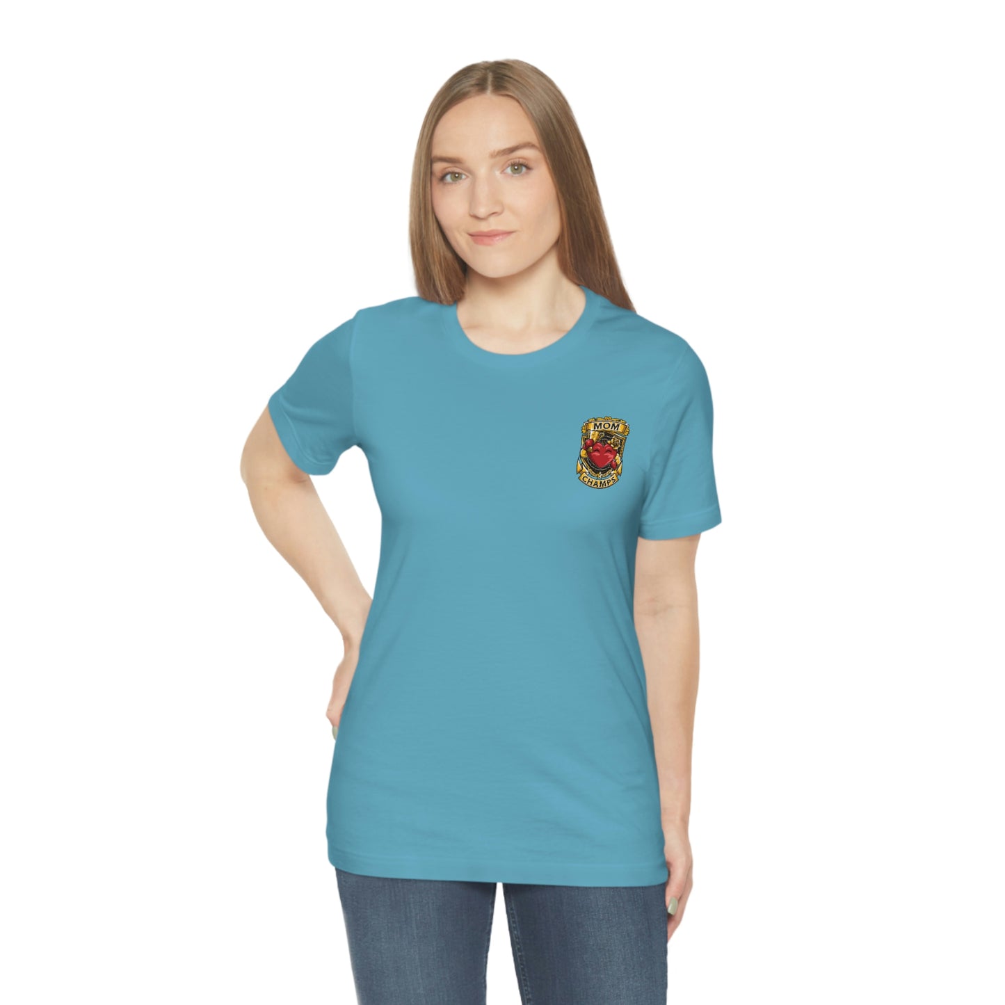 Mom Champs! (Small Front Logo) - Unisex Jersey Short Sleeve Tee - (Bella+Canva)