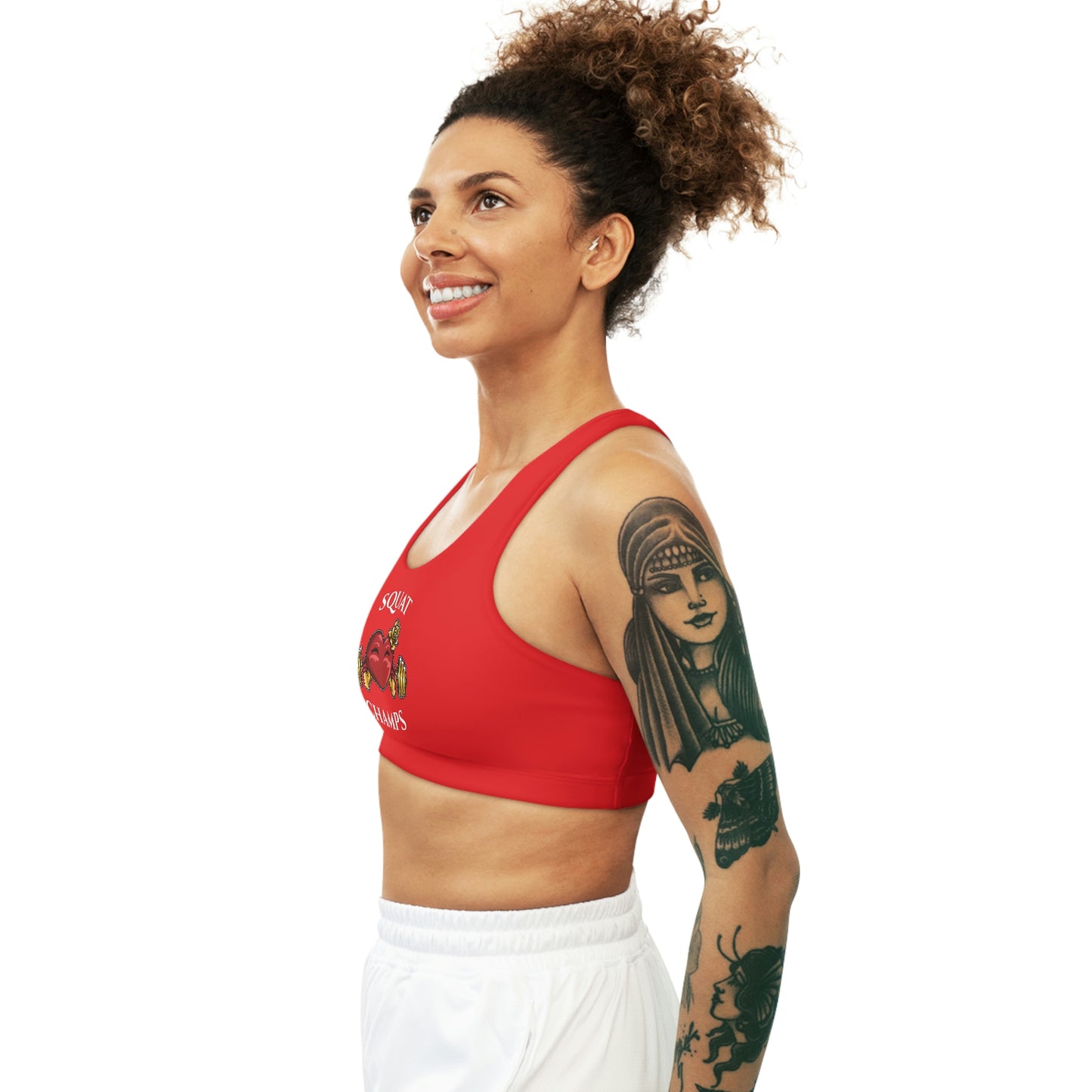 SQUAT CHAMPS - Center Logo - (Red) - Seamless Sports Bra (AOP)