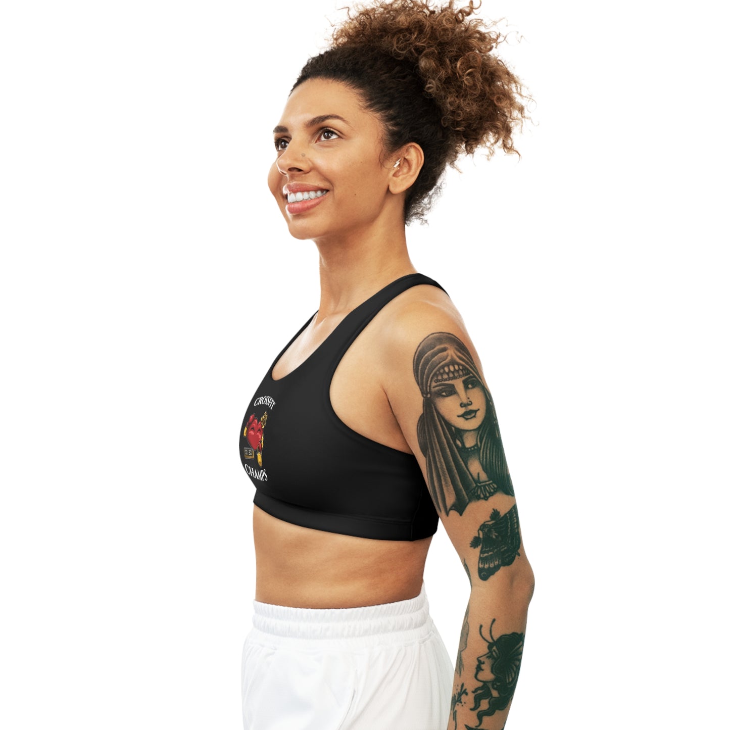 CROSSFIT CHAMPS - Center Logo - (Black) - Seamless Sports Bra (AOP)