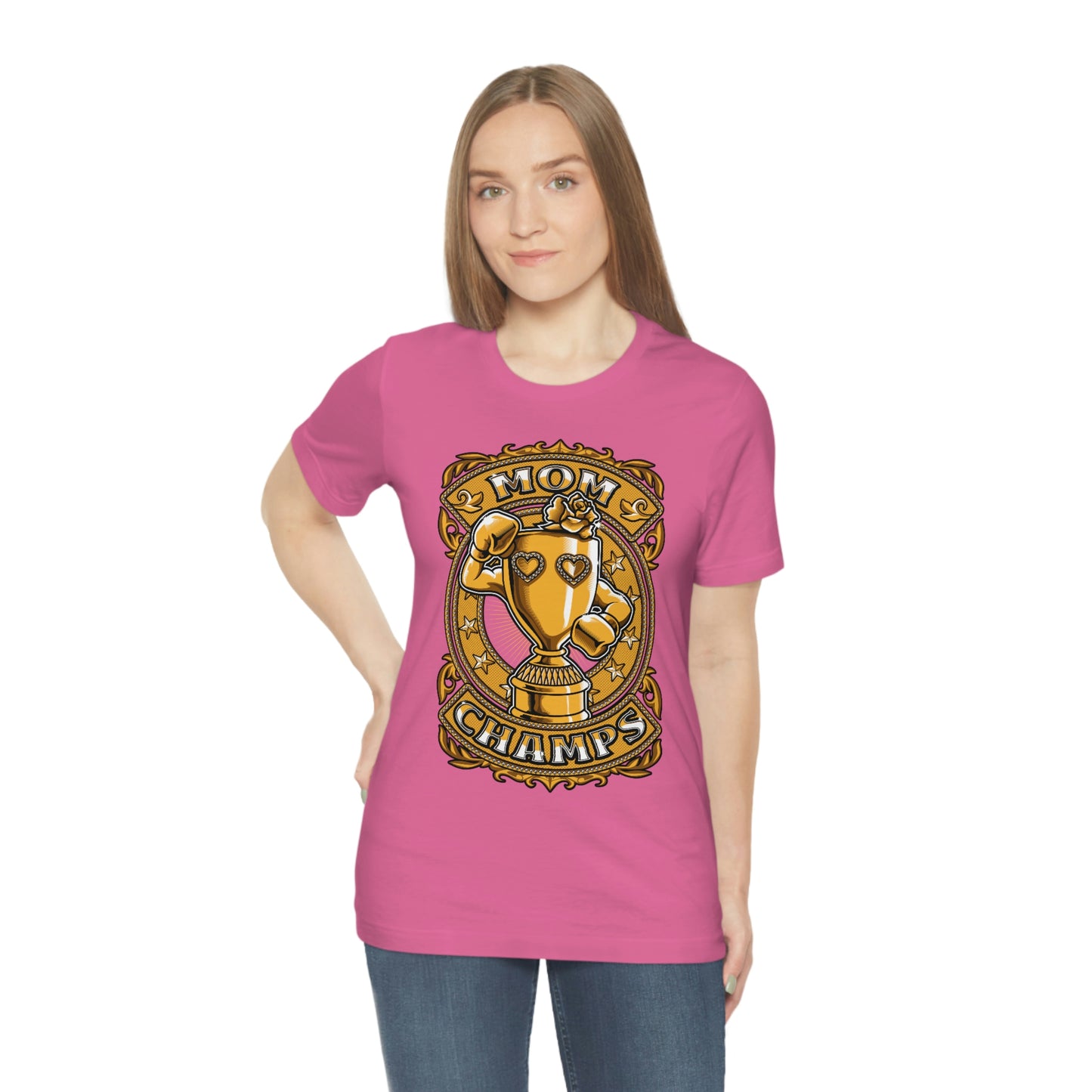 Mom Champs (Gold)! Unisex Jersey Short Sleeve Tee (Bella+Canvas)