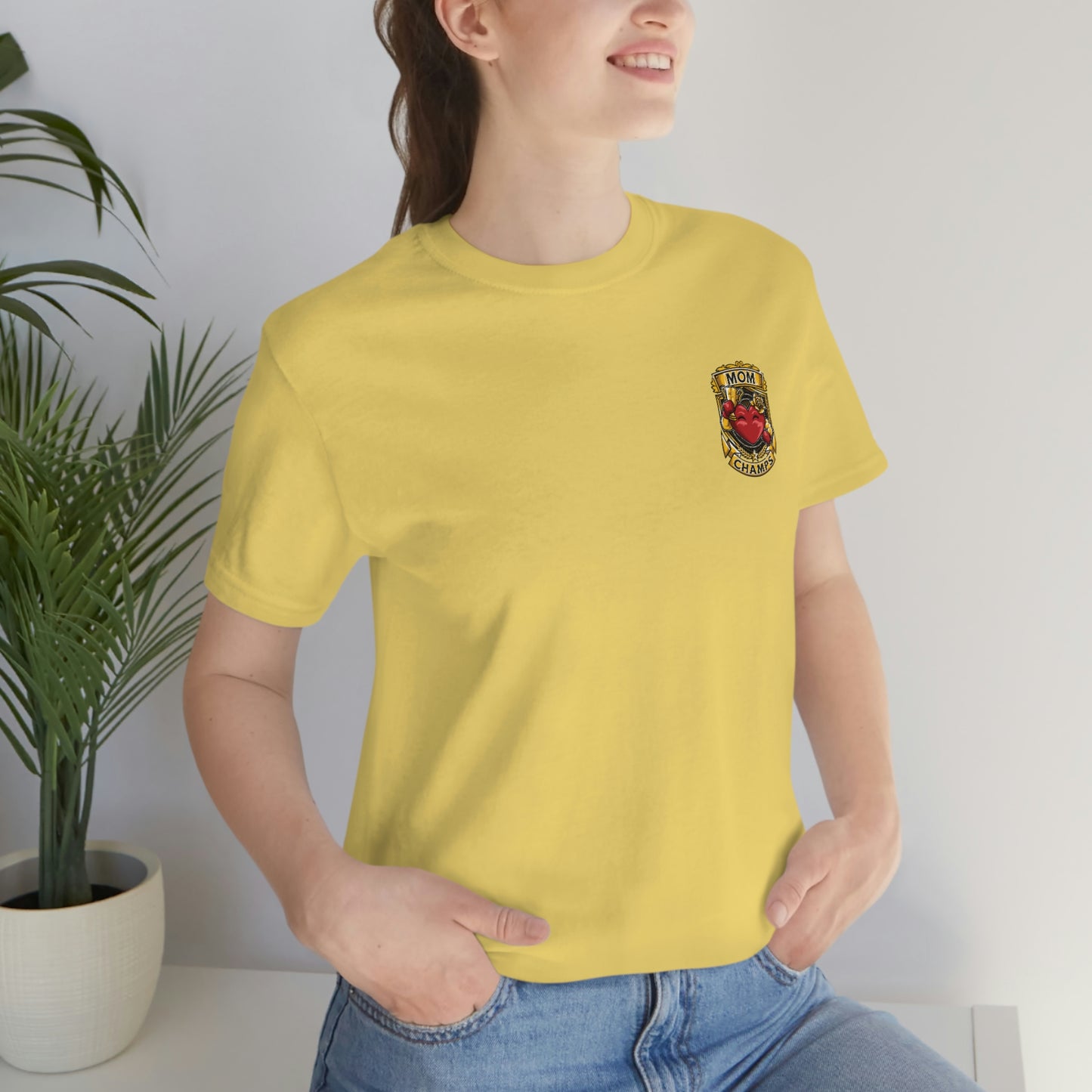 Mom Champs! (Small Front Logo) - Unisex Jersey Short Sleeve Tee - (Bella+Canva)