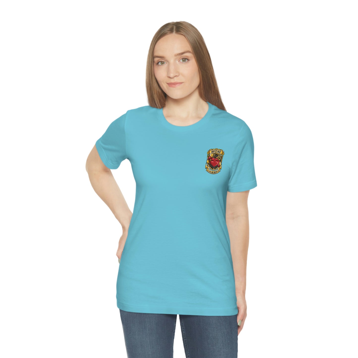 Mom Champs! (Small Front Logo) - Unisex Jersey Short Sleeve Tee - (Bella+Canva)