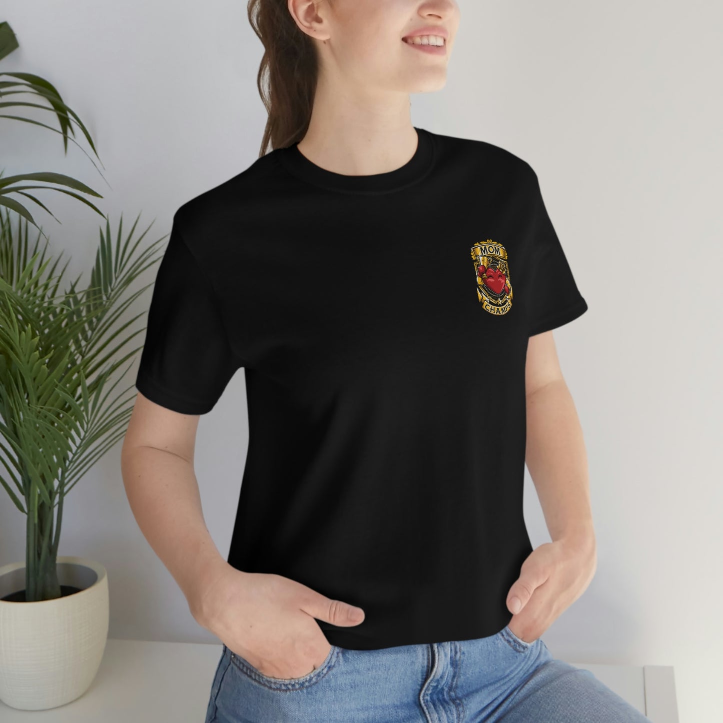 Mom Champs! (Small Front Logo) - Unisex Jersey Short Sleeve Tee - (Bella+Canva)
