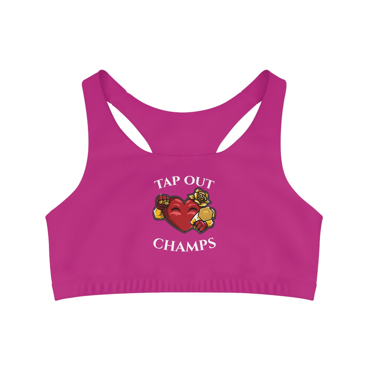TAP OUT CHAMPS - Center Logo - (Pink) - Seamless Sports Bra (AOP)