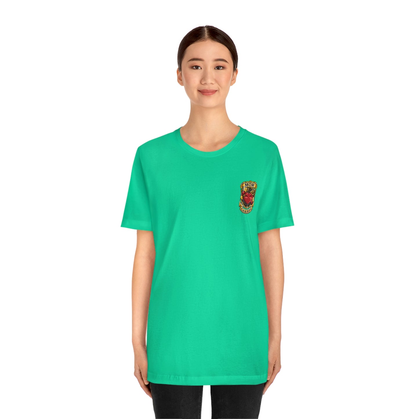 Mom Champs! (Small Front Logo) - Unisex Jersey Short Sleeve Tee - (Bella+Canva)