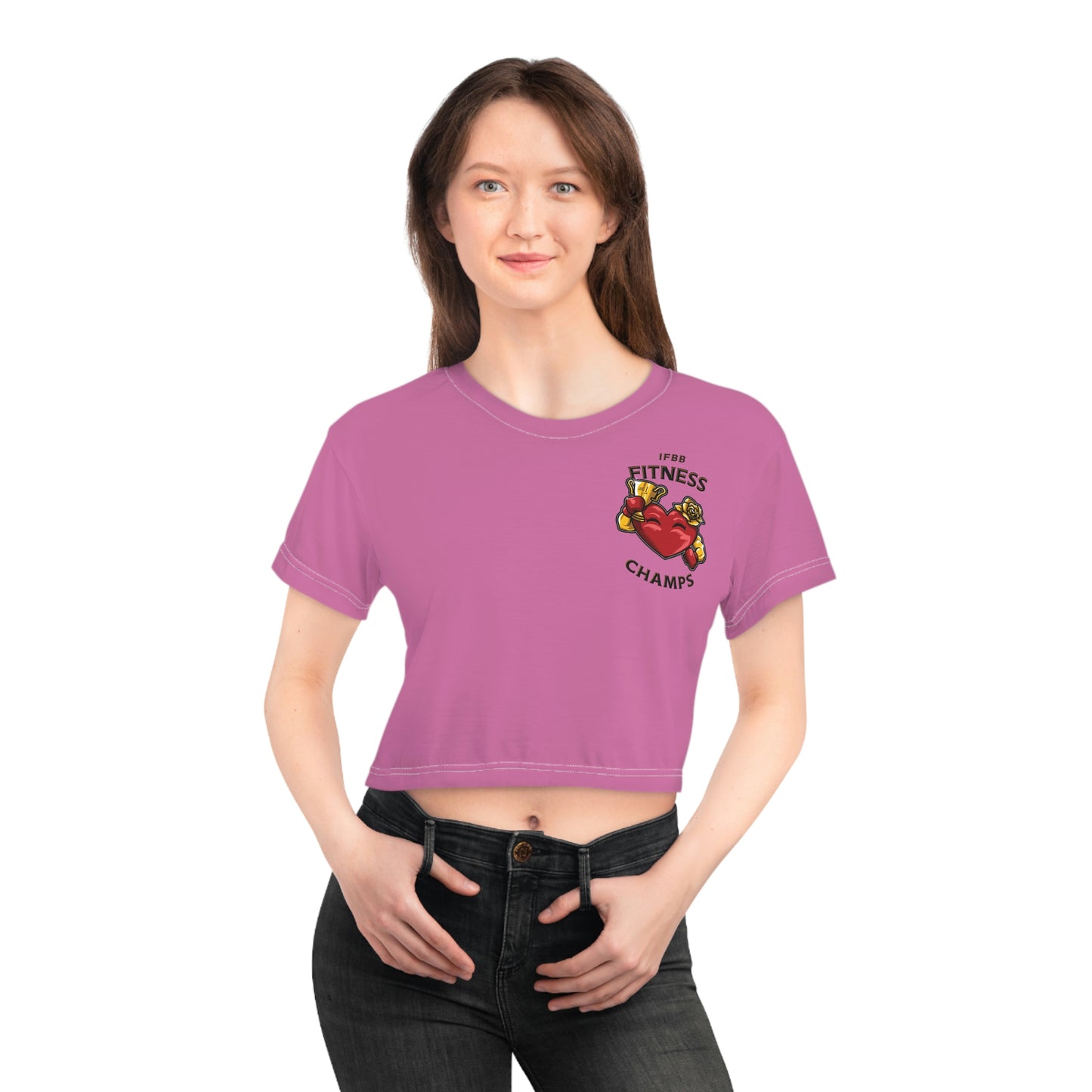 IFBB FITNESS CHAMPS (Small Logo - Pink) - Crop Tee (AOP)