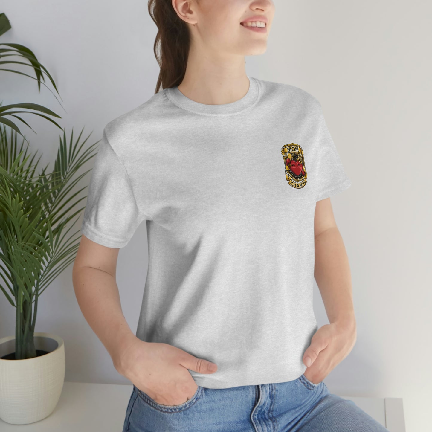 Mom Champs! (Small Front Logo) - Unisex Jersey Short Sleeve Tee - (Bella+Canva)