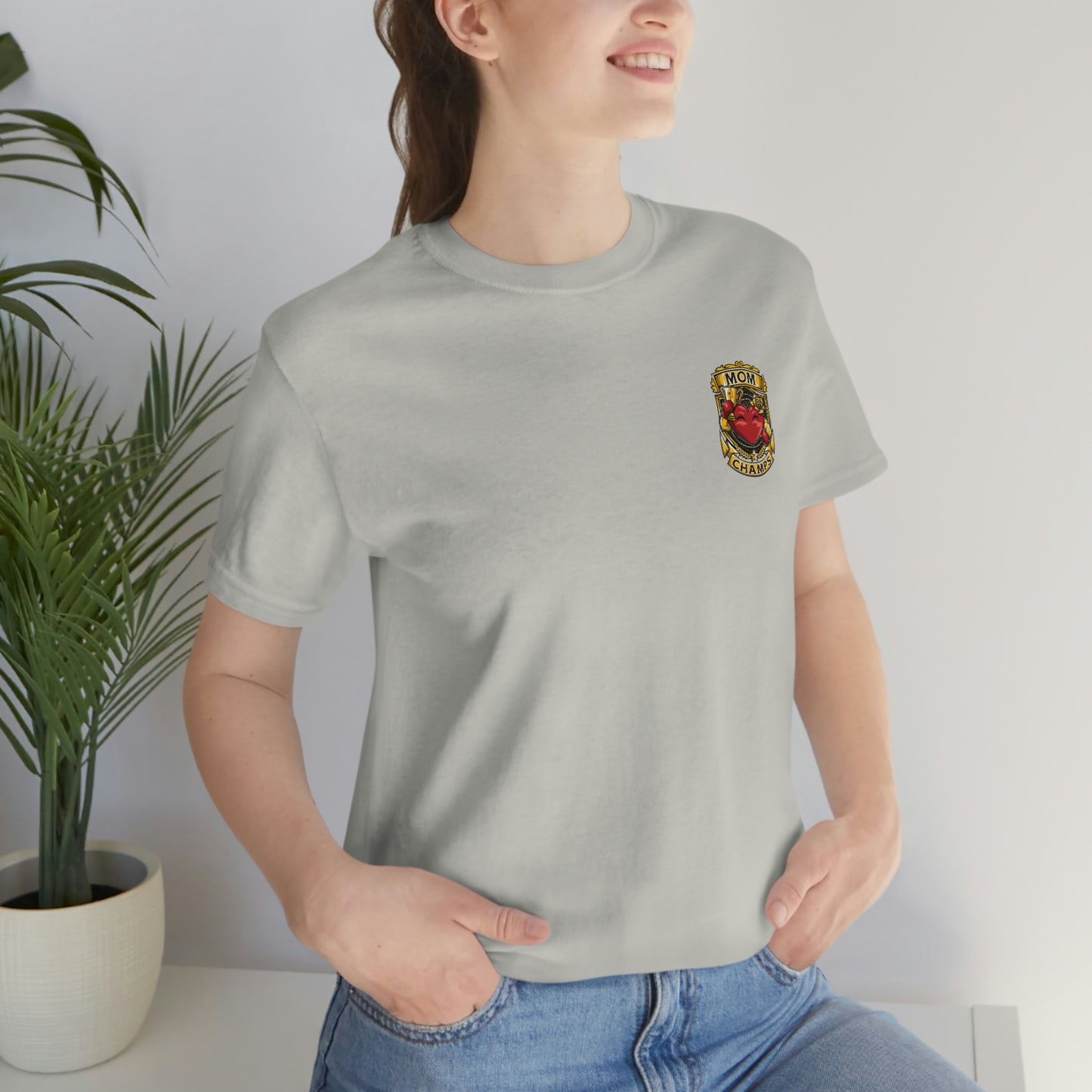 Mom Champs! (Small Front Logo) - Unisex Jersey Short Sleeve Tee - (Bella+Canva)