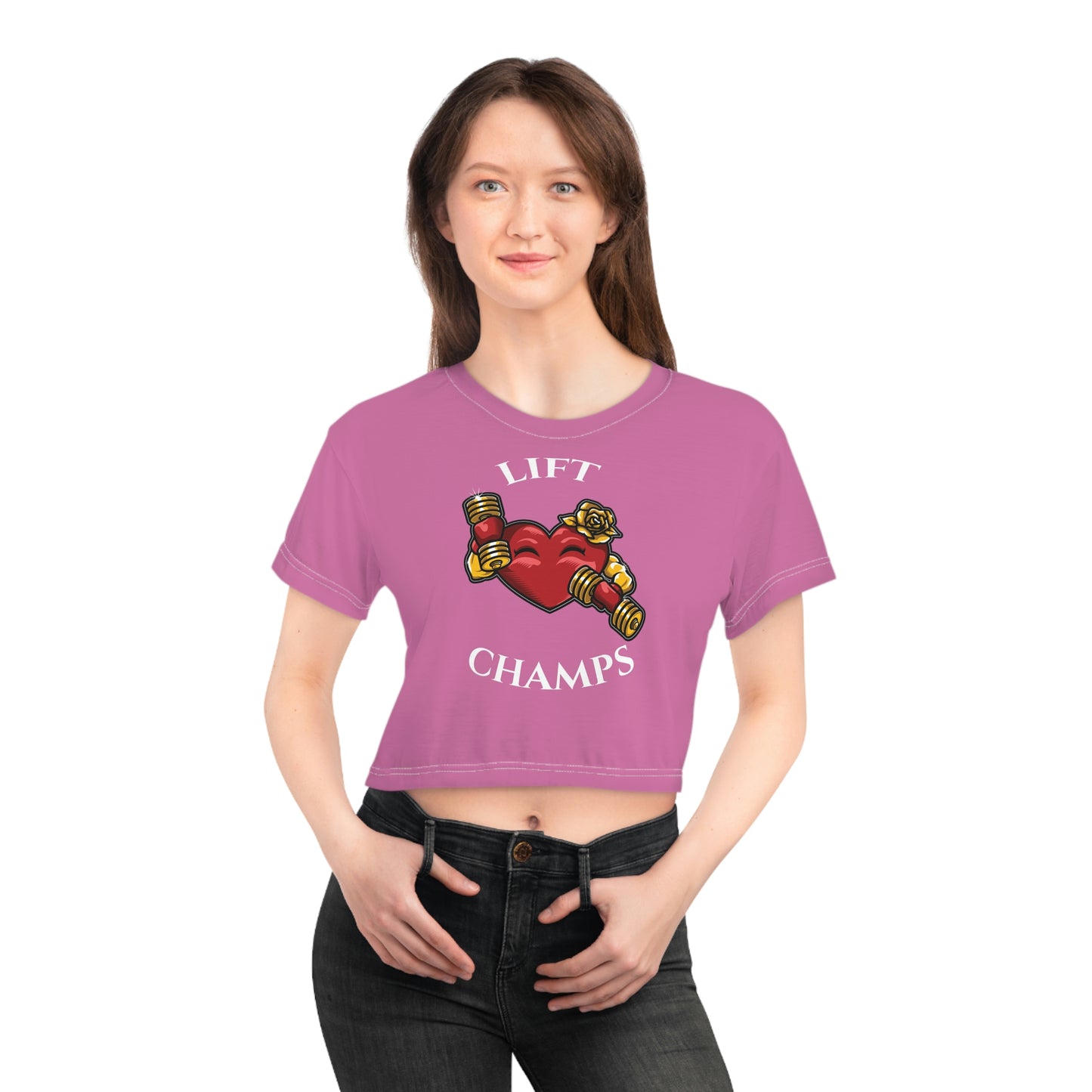 LIFT CHAMPS (Pink) - Crop Tee (AOP)