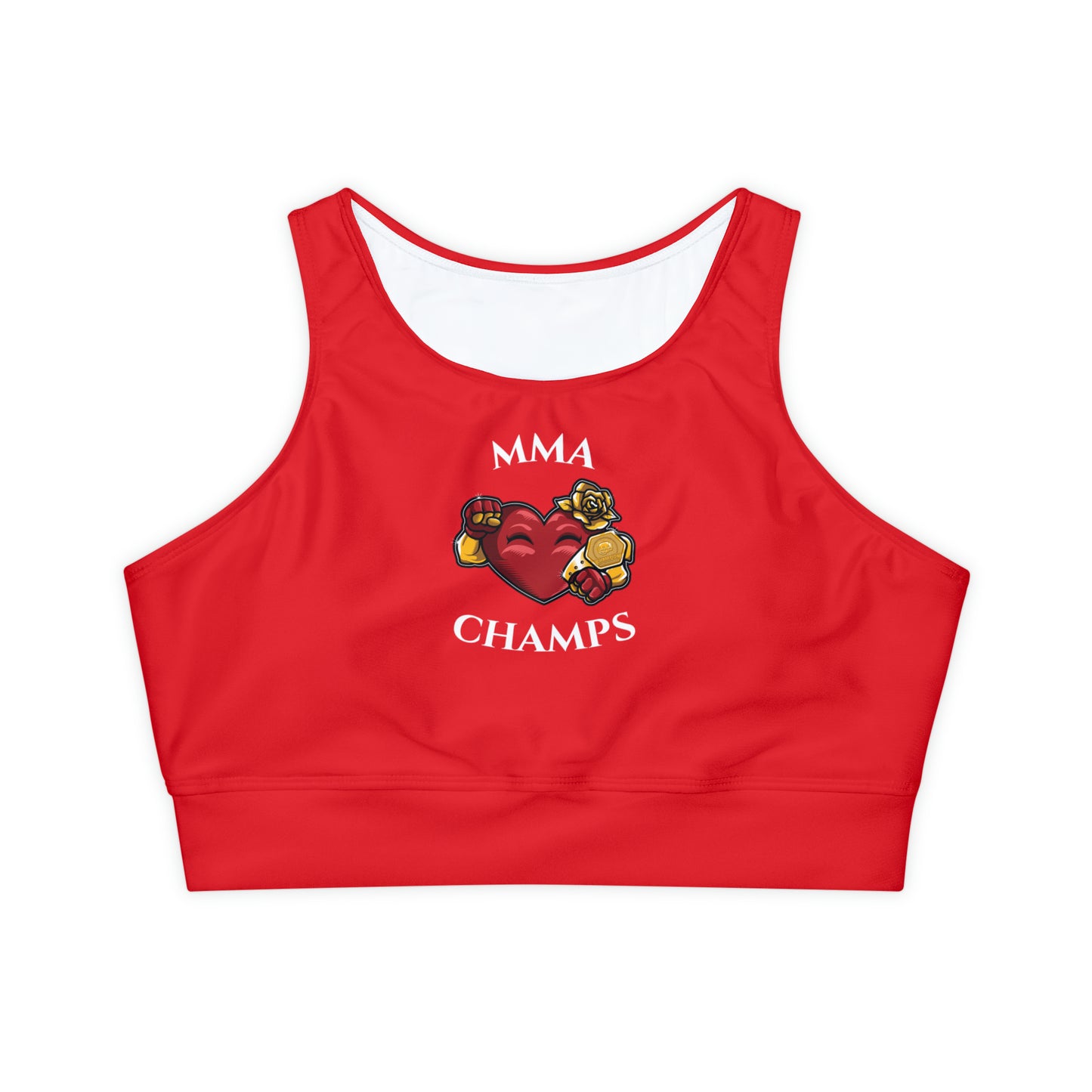 MMA CHAMPS (Red) - Fully Lined, Padded Sports Bra (AOP)