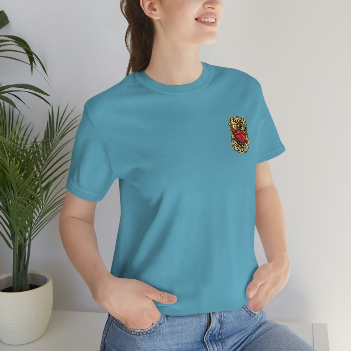 Mom Champs! (Small Front Logo) - Unisex Jersey Short Sleeve Tee - (Bella+Canva)