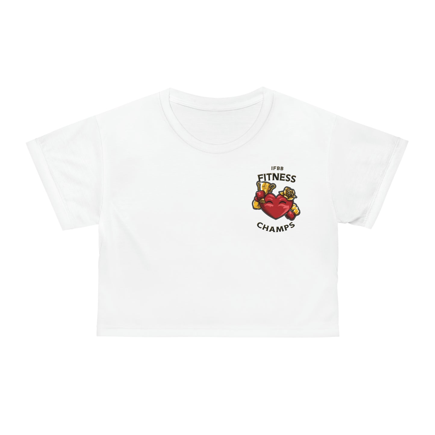 IFBB FITNESS CHAMPS (Small Logo - White) - Crop Tee (AOP)