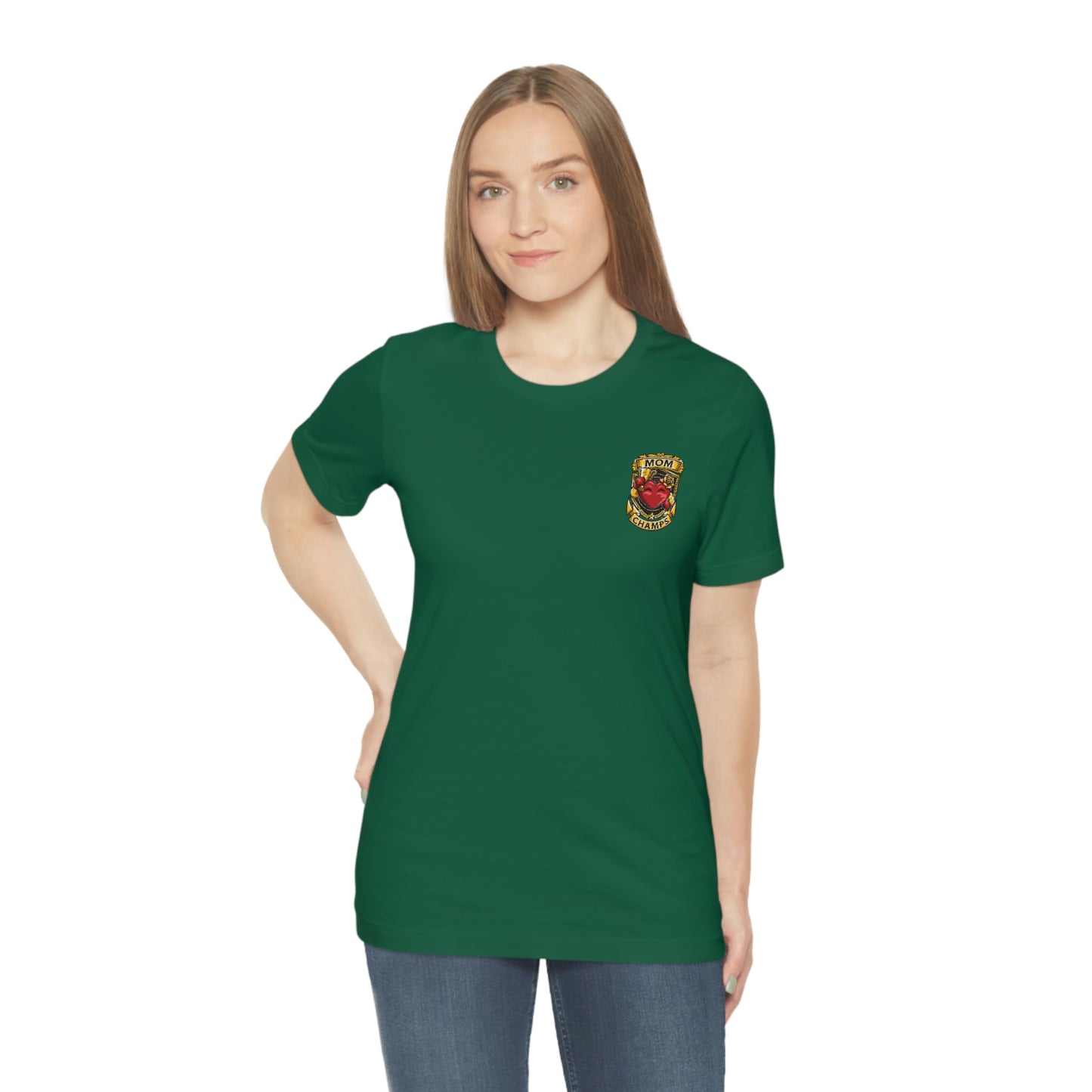 Mom Champs! (Small Front Logo) - Unisex Jersey Short Sleeve Tee - (Bella+Canva)