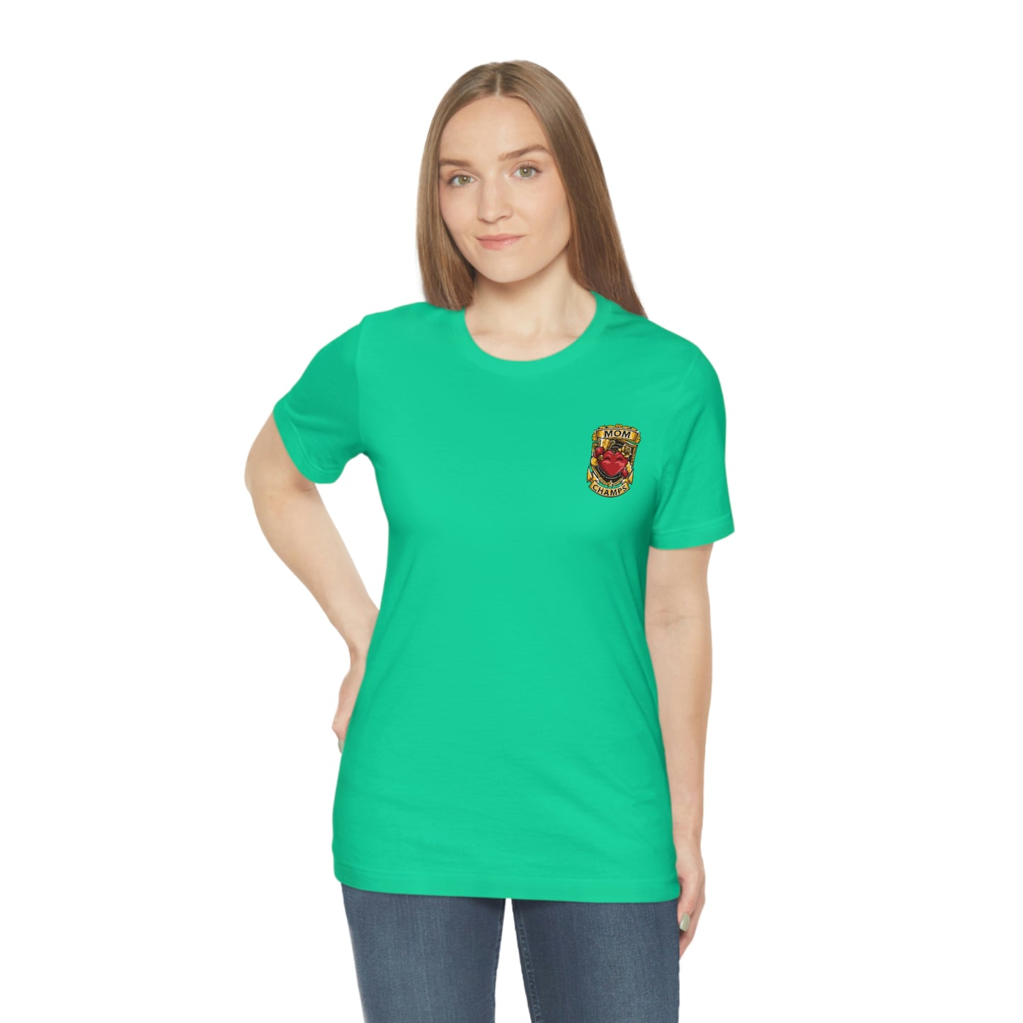 Mom Champs! (Small Front Logo) - Unisex Jersey Short Sleeve Tee - (Bella+Canva)