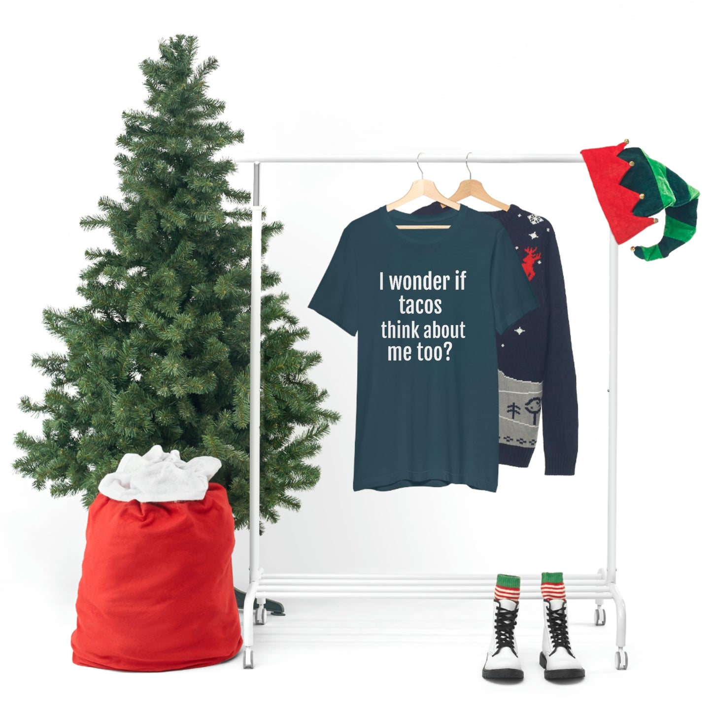 "I wonder if Tacos think about me too?" - Regular Cotton - Unisex Jersey Short Sleeve Tee (Bella+Canvas3001)