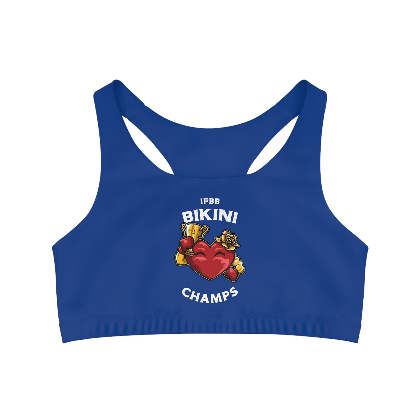 IFBB BIKINI CHAMPS - Center Logo - (Blue) - Seamless Sports Bra (AOP)