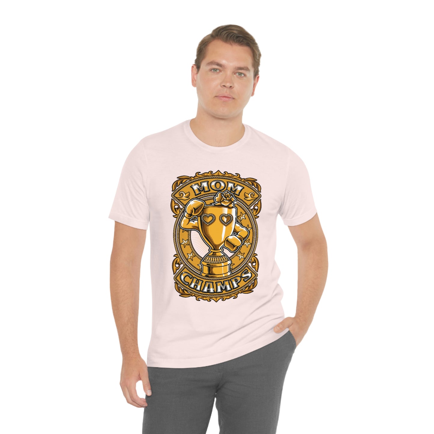 Mom Champs (Gold)! Unisex Jersey Short Sleeve Tee (Bella+Canvas)