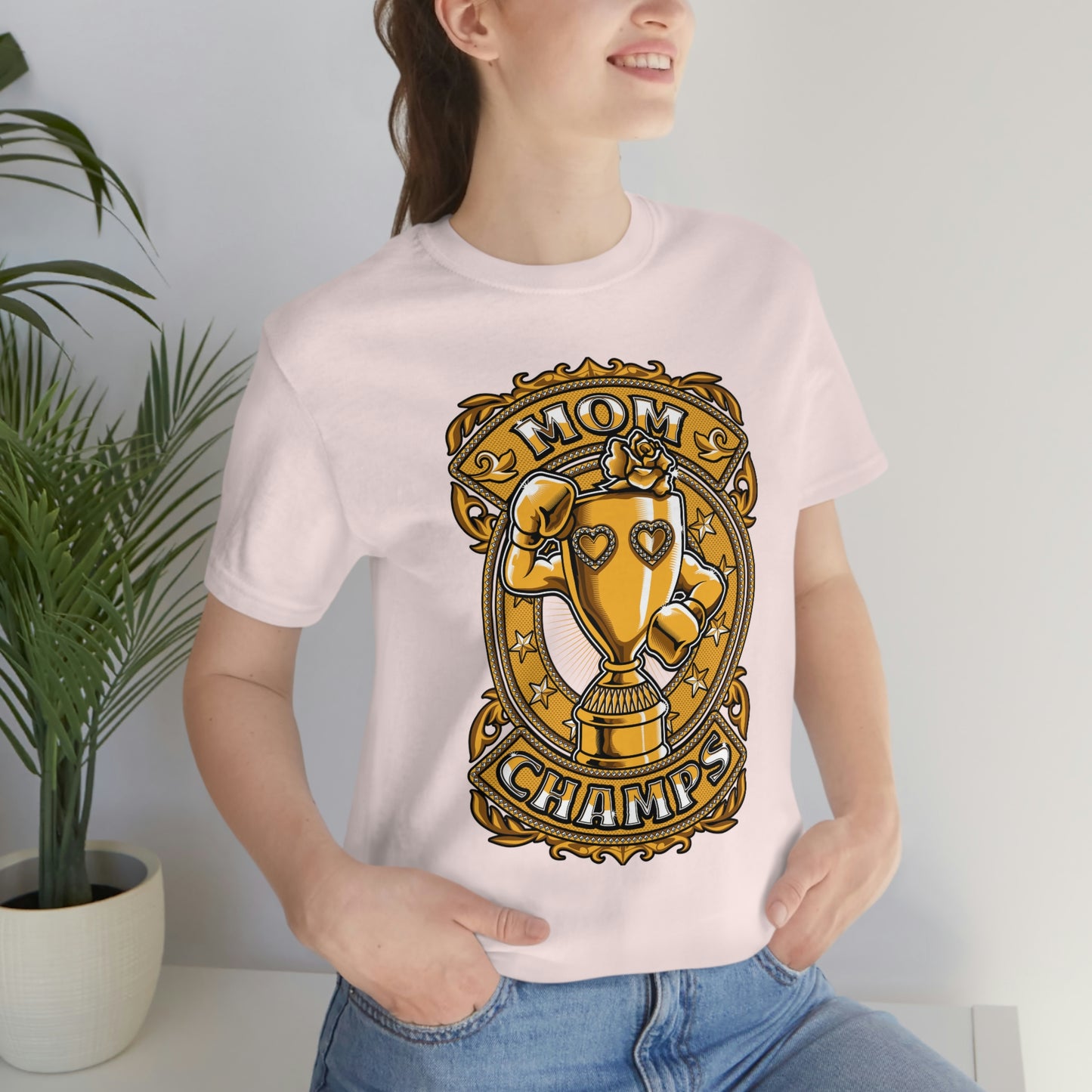 Mom Champs (Gold)! Unisex Jersey Short Sleeve Tee (Bella+Canvas)