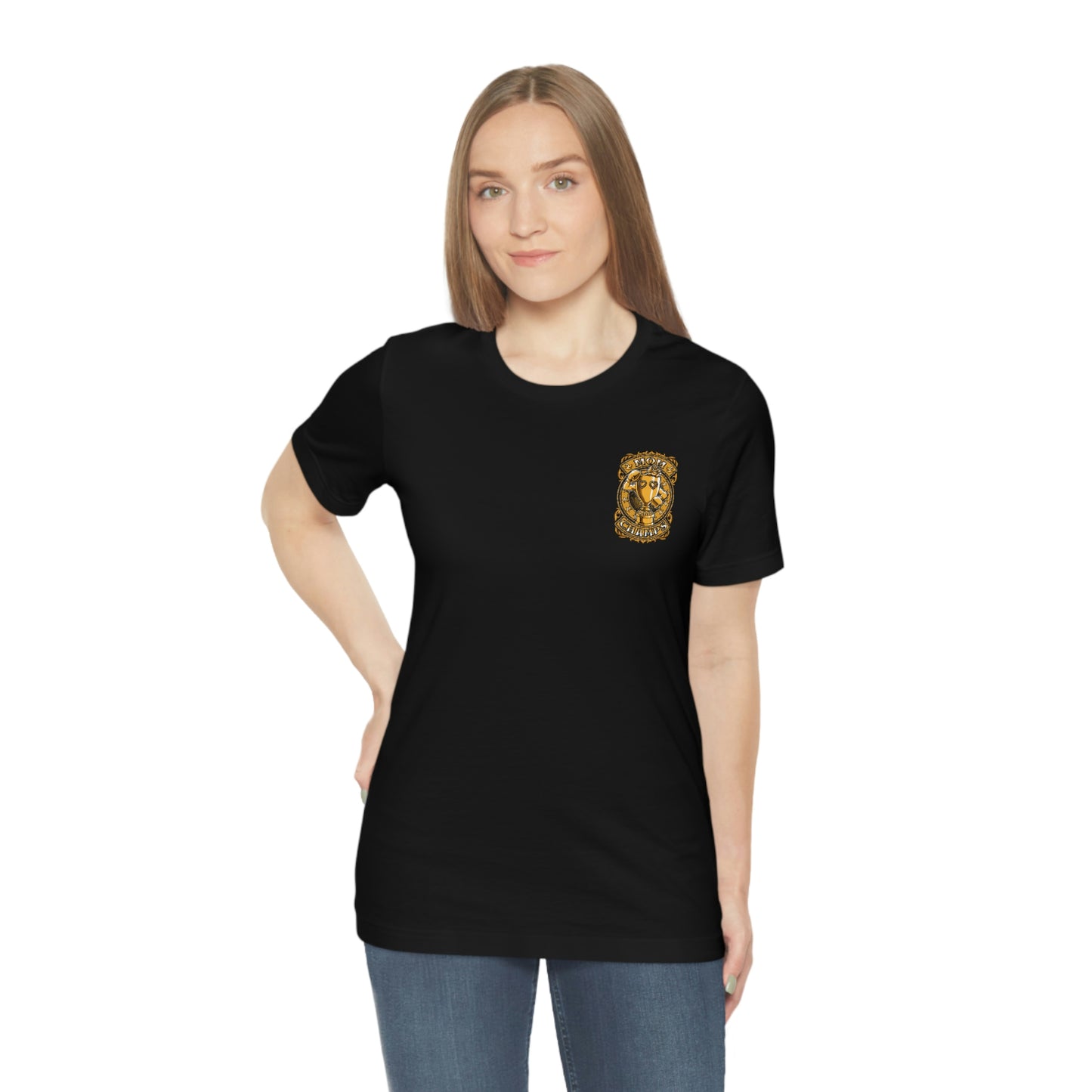 Mom Champs (Gold -Front & Back)! Unisex Jersey Short Sleeve Tee (Bella+Canvas)