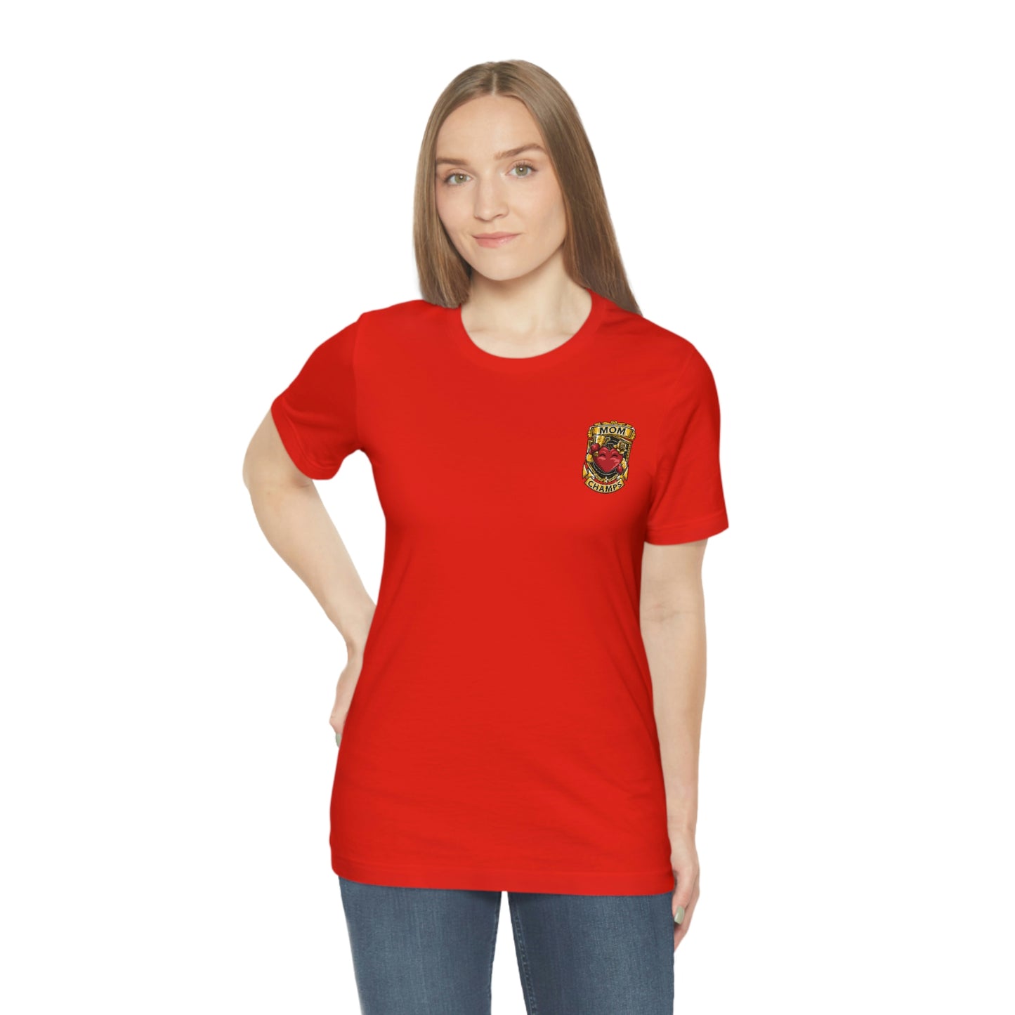 Mom Champs! (Small Front Logo) - Unisex Jersey Short Sleeve Tee - (Bella+Canva)