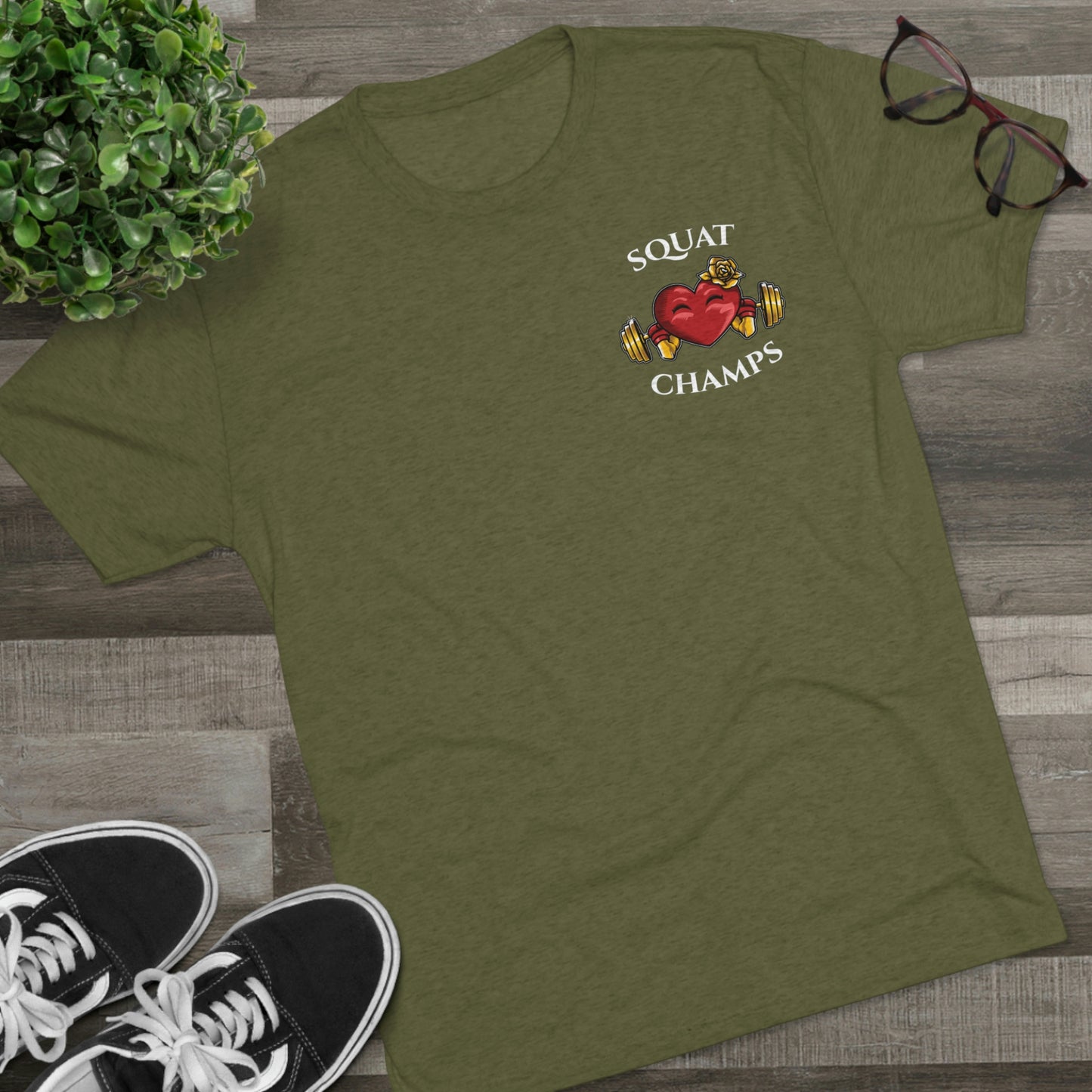 SQUAT CHAMPS (Small Front) - PREMIUM SOFT - Unisex Tri-Blend Crew Tee (Next Level 6010)